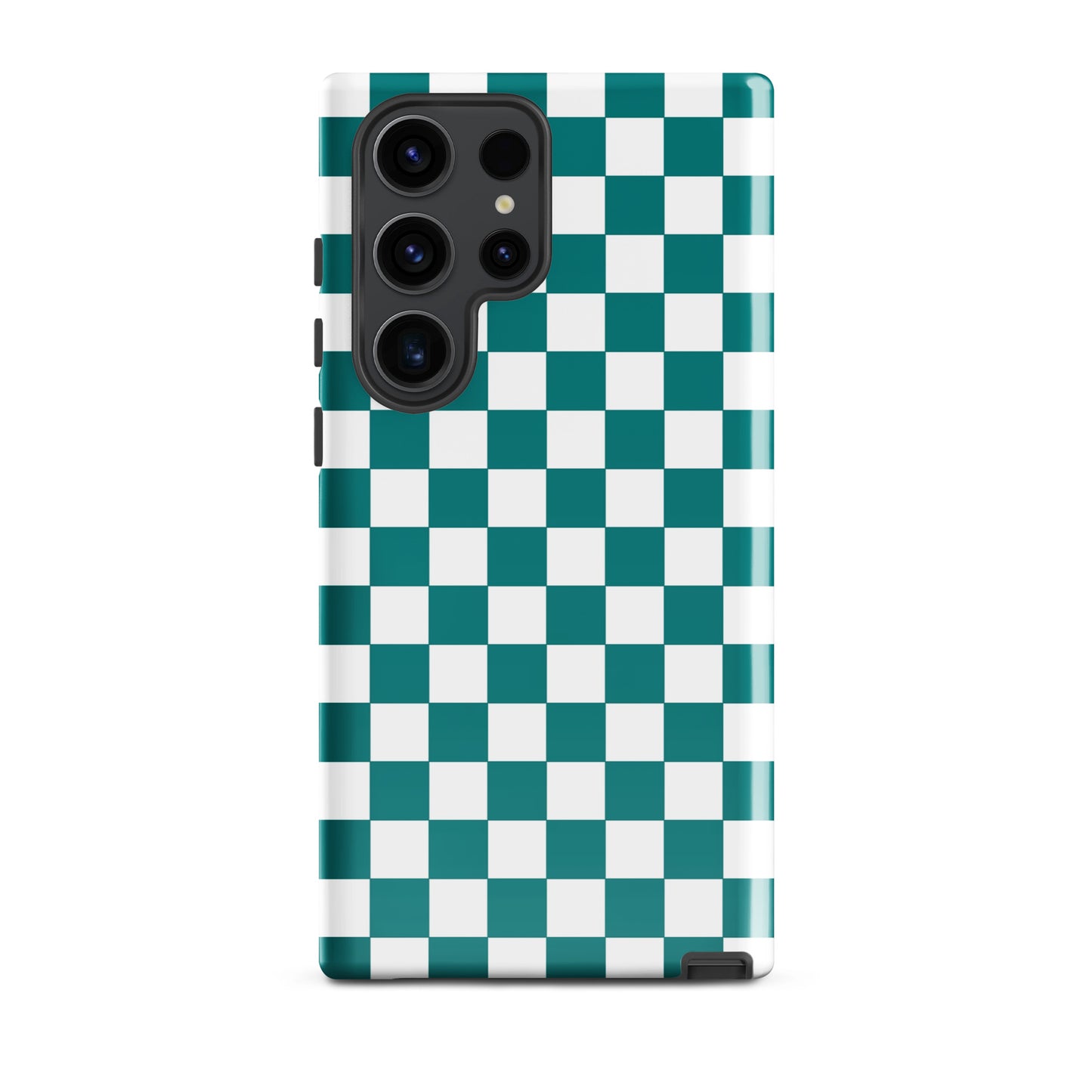 Phone Case for Samsung Galaxy in teal and white checkered design, adding a playful and stylish vibe to your device.