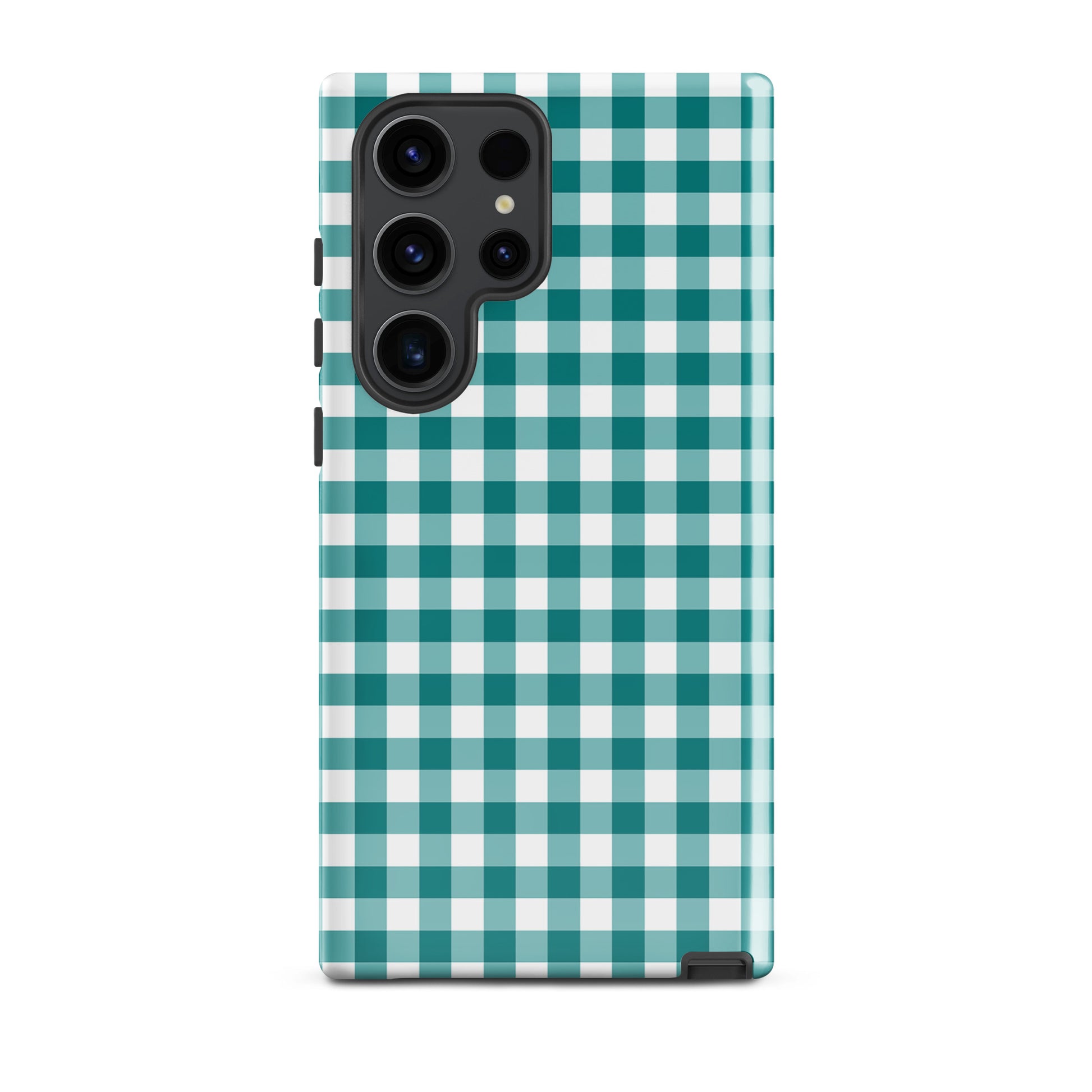 Phone Case for Samsung Galaxy with teal-and-white gingham pattern offering stylish design and durable protection.