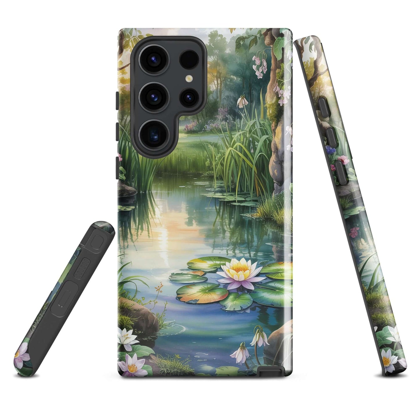 Phone Case for Samsung Galaxy with enchanted pond design, featuring lily pads and lush greenery, offering a storybook charm.
