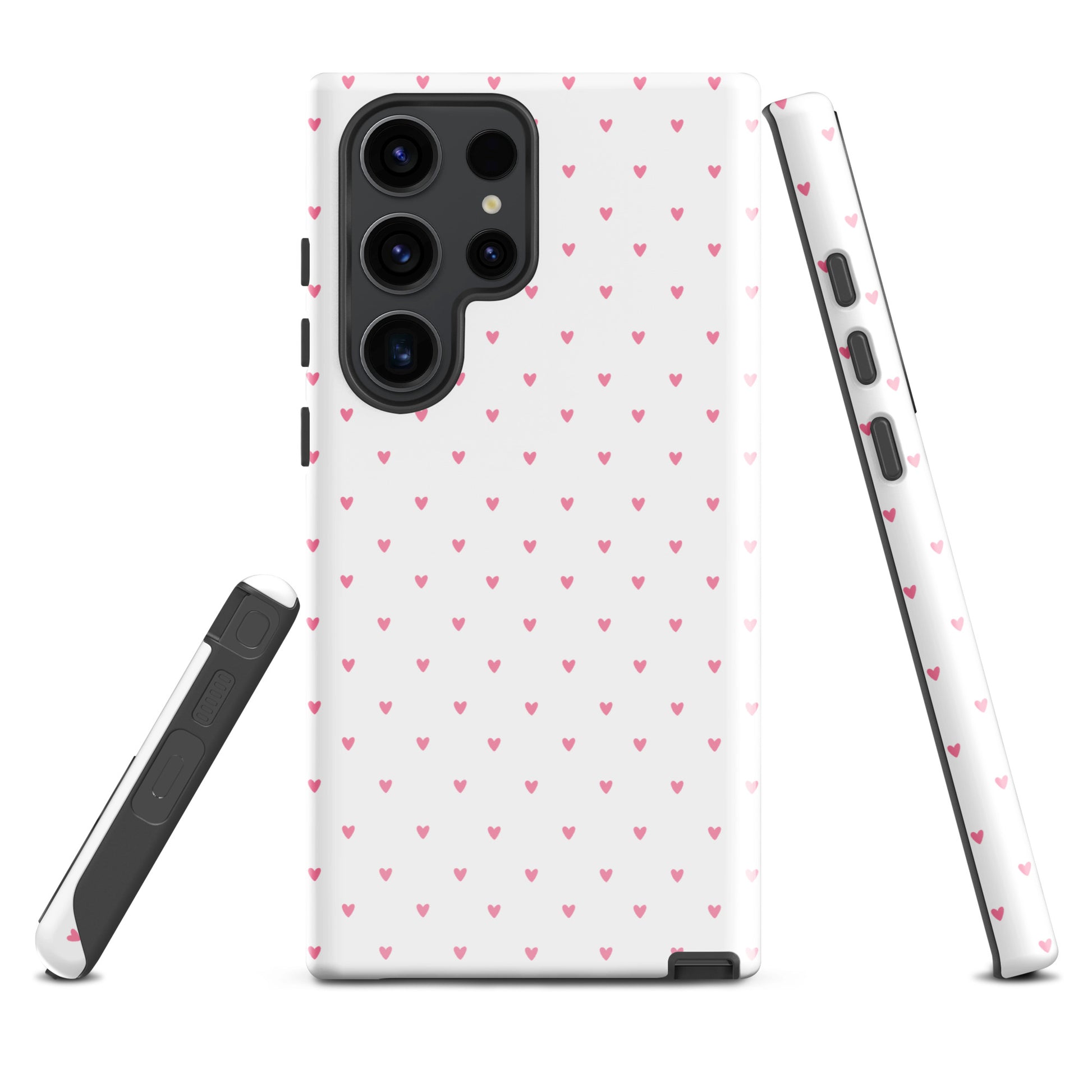 Phone Case for Samsung Galaxy with heart-dot pattern and playful polka-dot design on a white background, modern and stylish accessory.