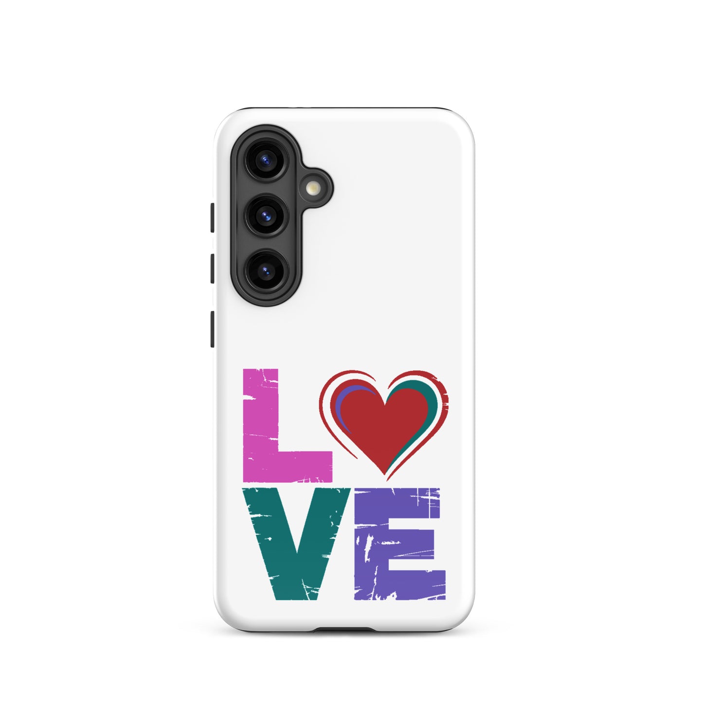 Tough case for Samsung Galaxy Phones featuring a colorful design with the word love and a heart.