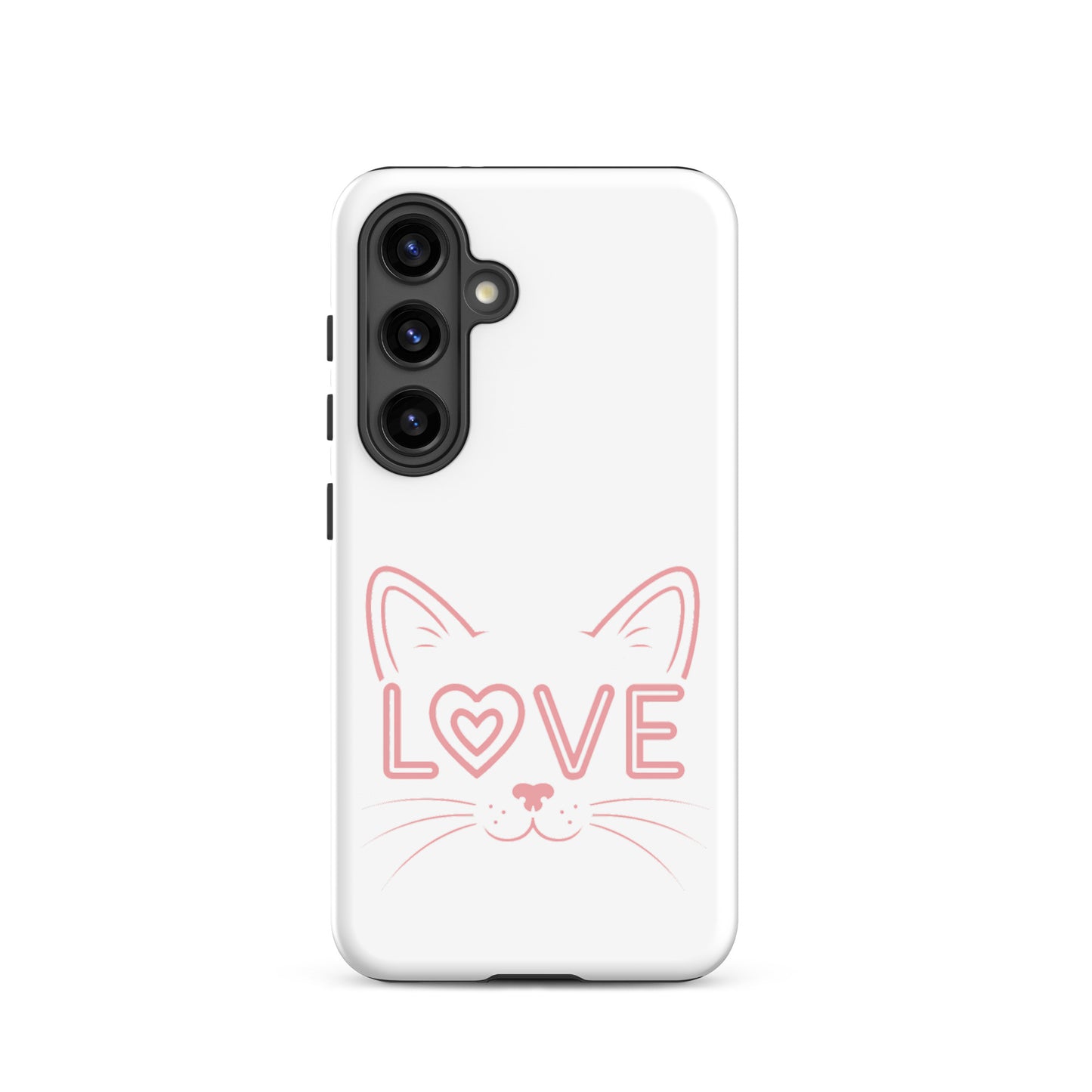 Cat Love phone case for Samsung Galaxy with minimalist cat face and love design.