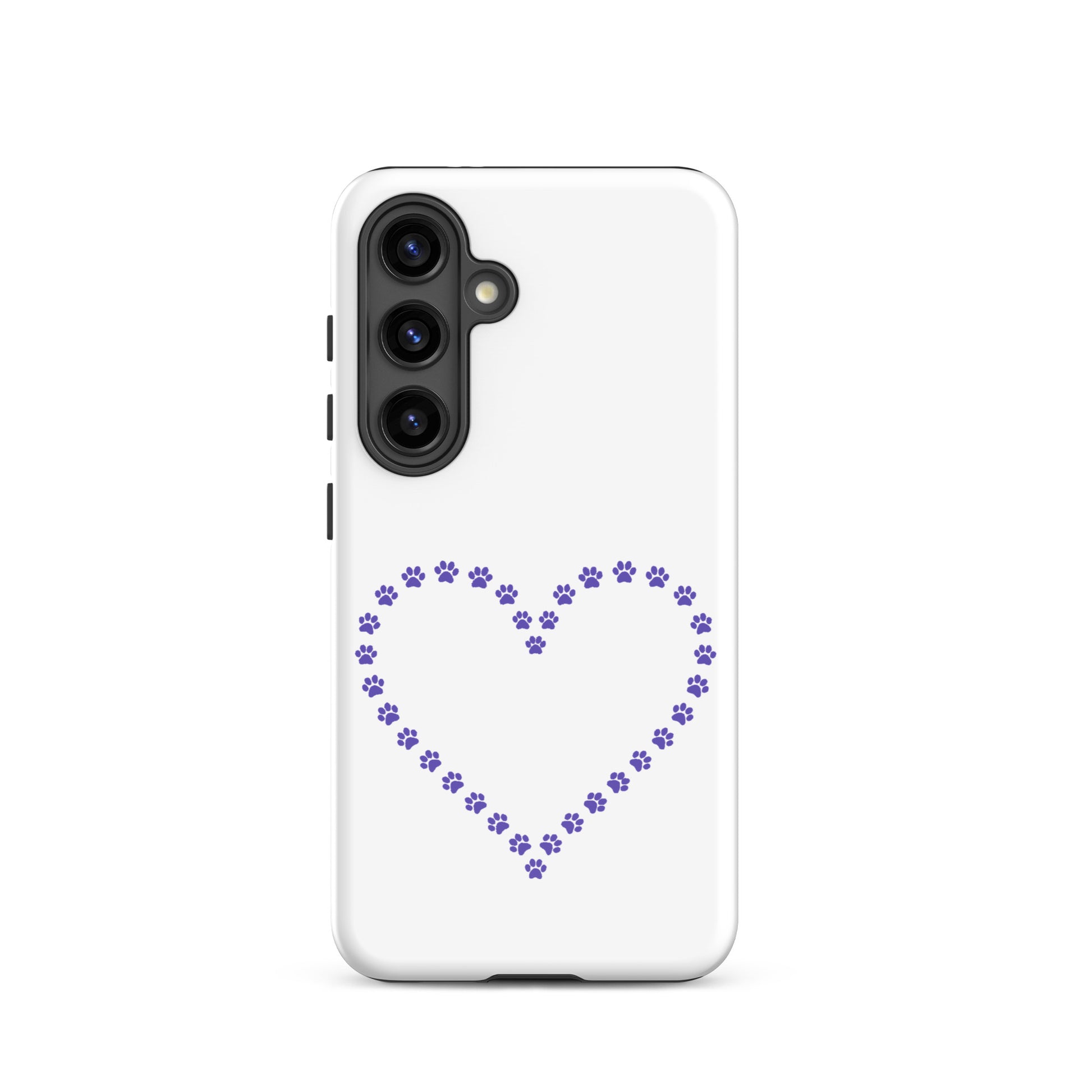 Phone Case for Samsung Galaxy featuring a heart design made of purple paw prints for pet lovers.