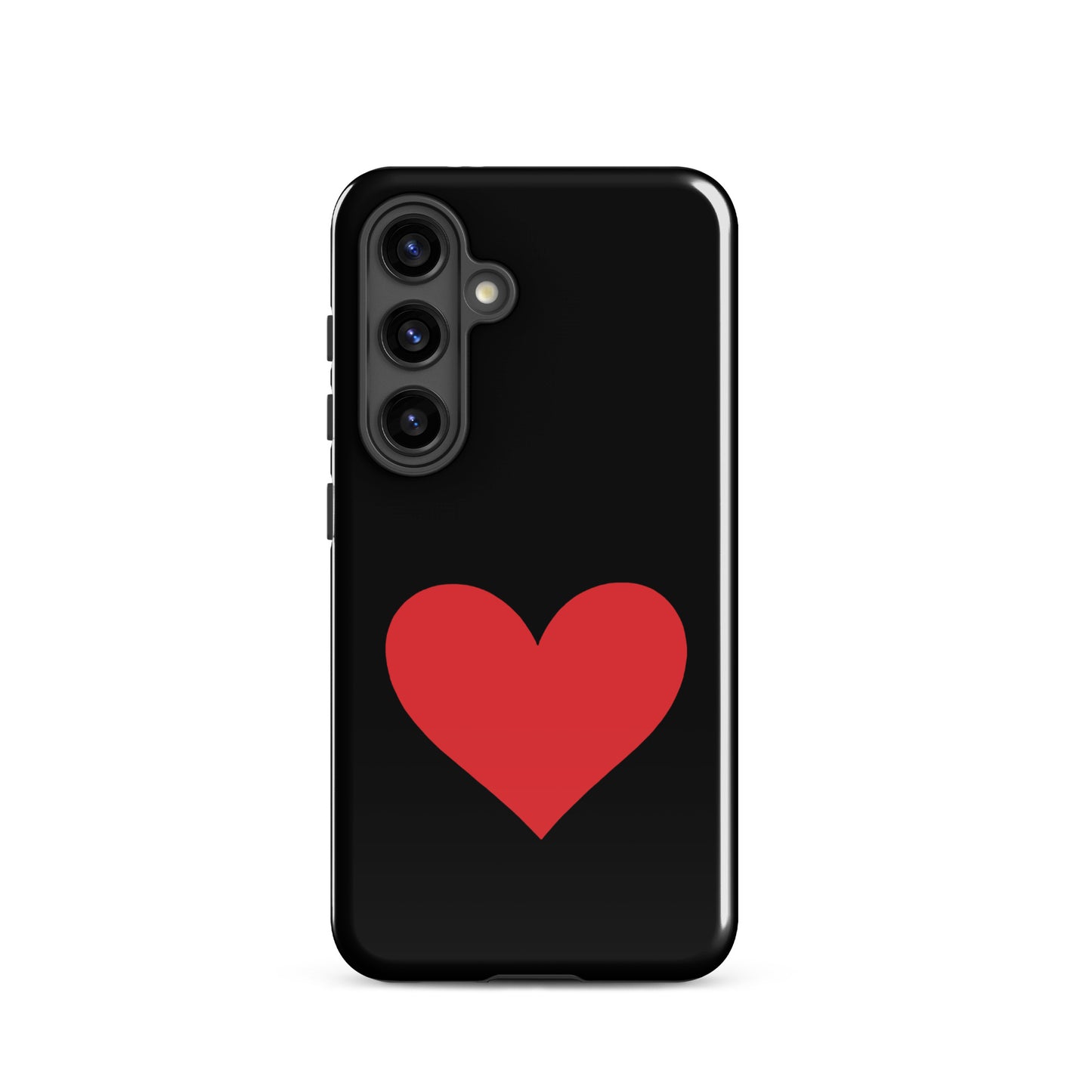 Phone Case for Samsung Galaxy featuring a bold red heart design on a black background.