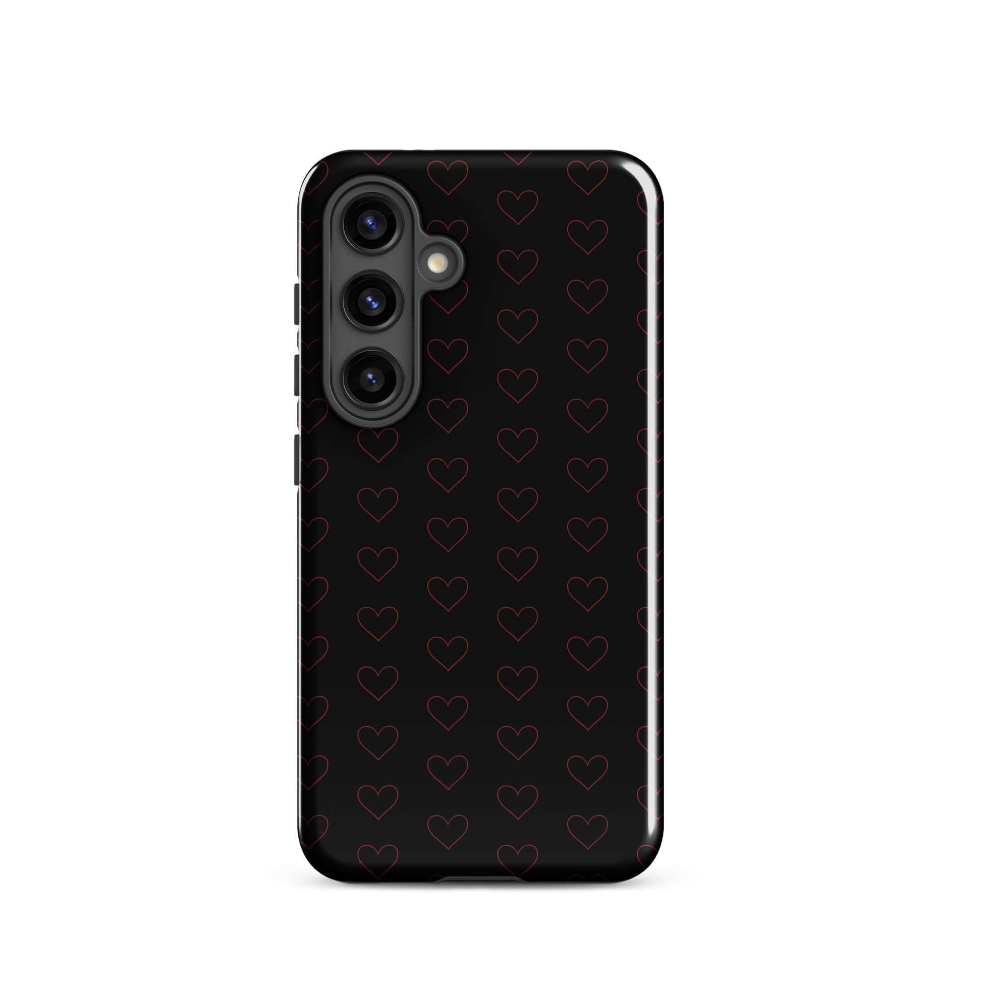 Phone Case for Samsung Galaxy featuring a stylish crimson heart pattern on a sleek black background.