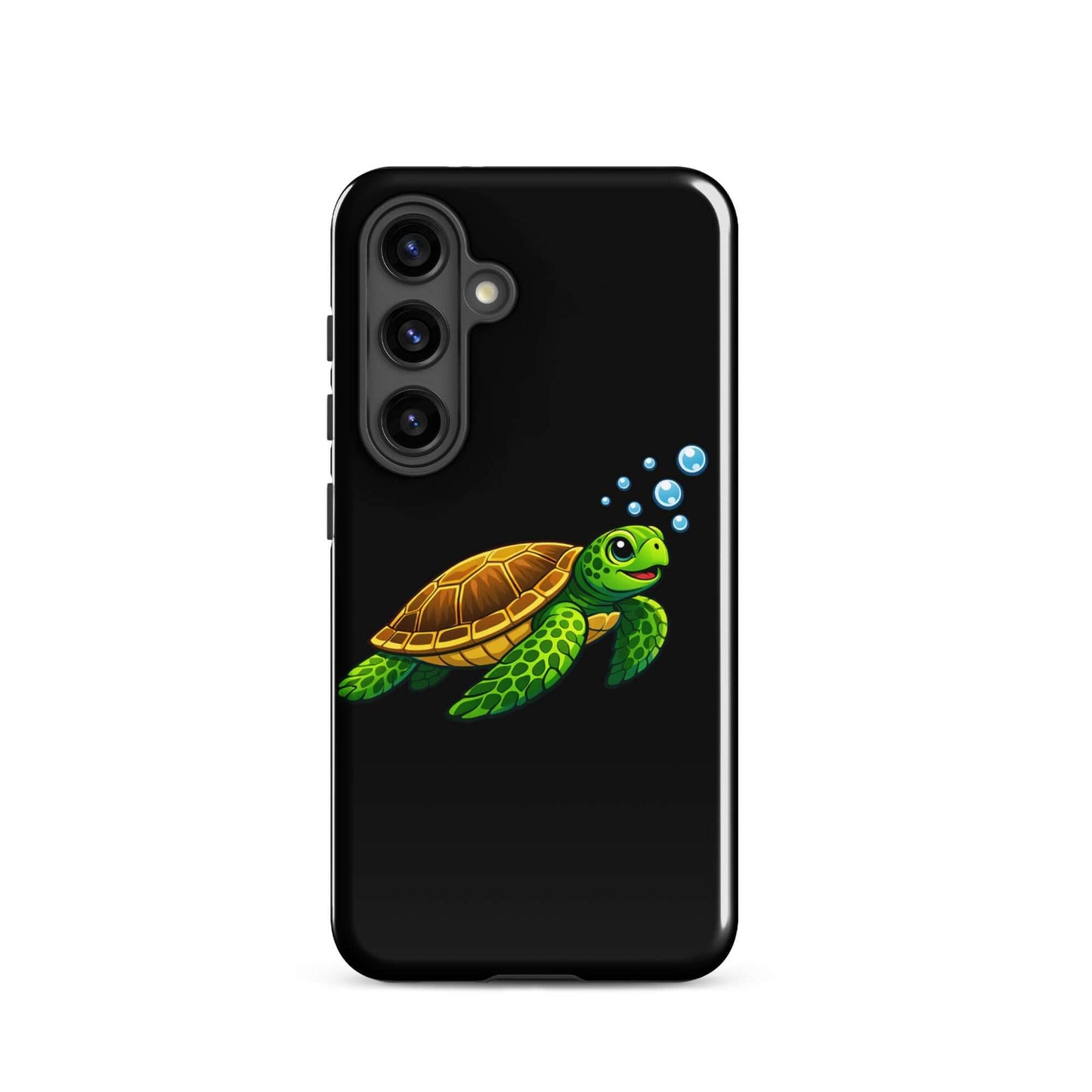 Phone Case for Samsung Galaxy featuring vibrant sea turtle artwork swimming with bubbles.