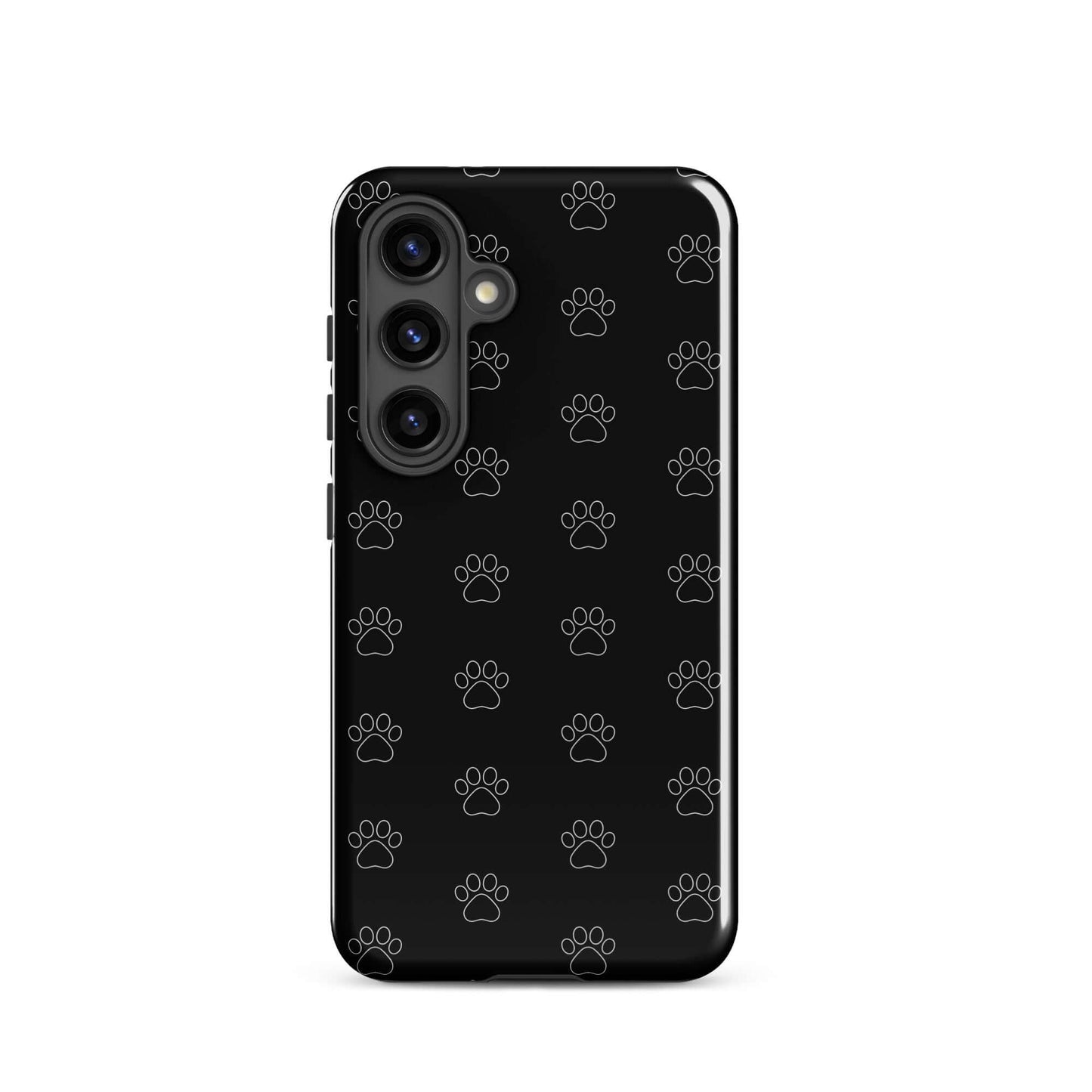 Phone Case for Samsung Galaxy featuring a playful paw print pattern in black, ideal for pet lovers.