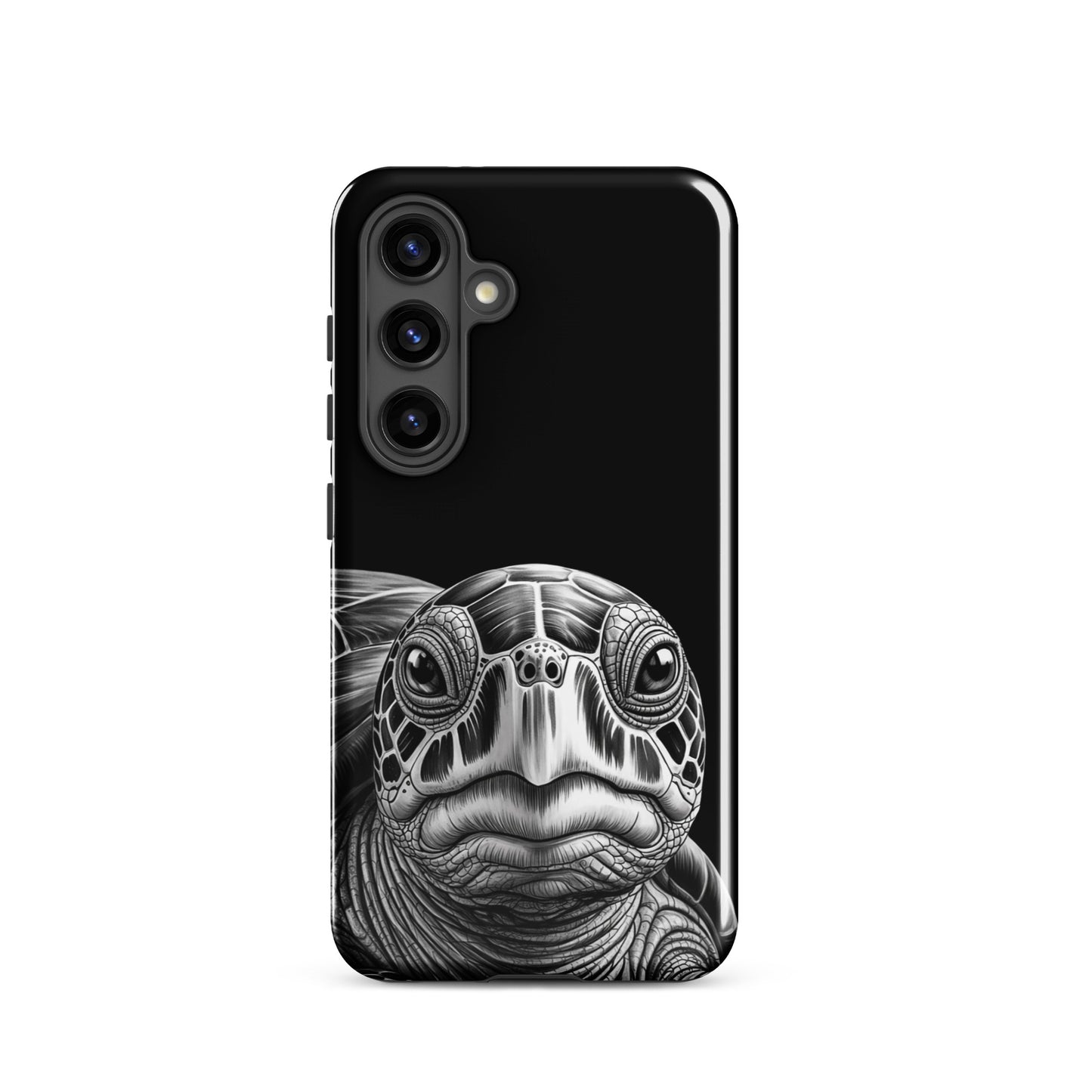 Phone Case for Samsung Galaxy with black and white sea turtle art, showcasing intricate shell design for timeless protection.