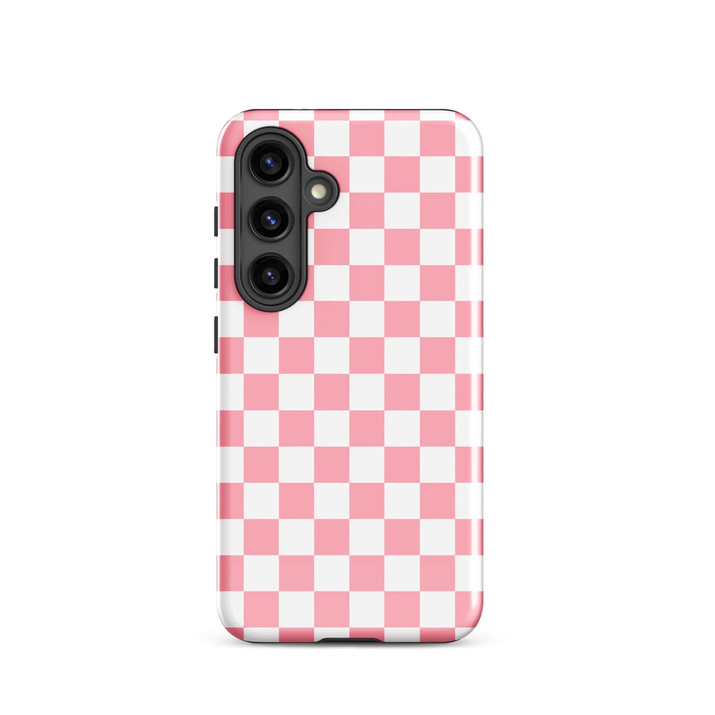 Phone Case with pink and white checkered pattern for Samsung Galaxy, adding playful style and personality to your device.