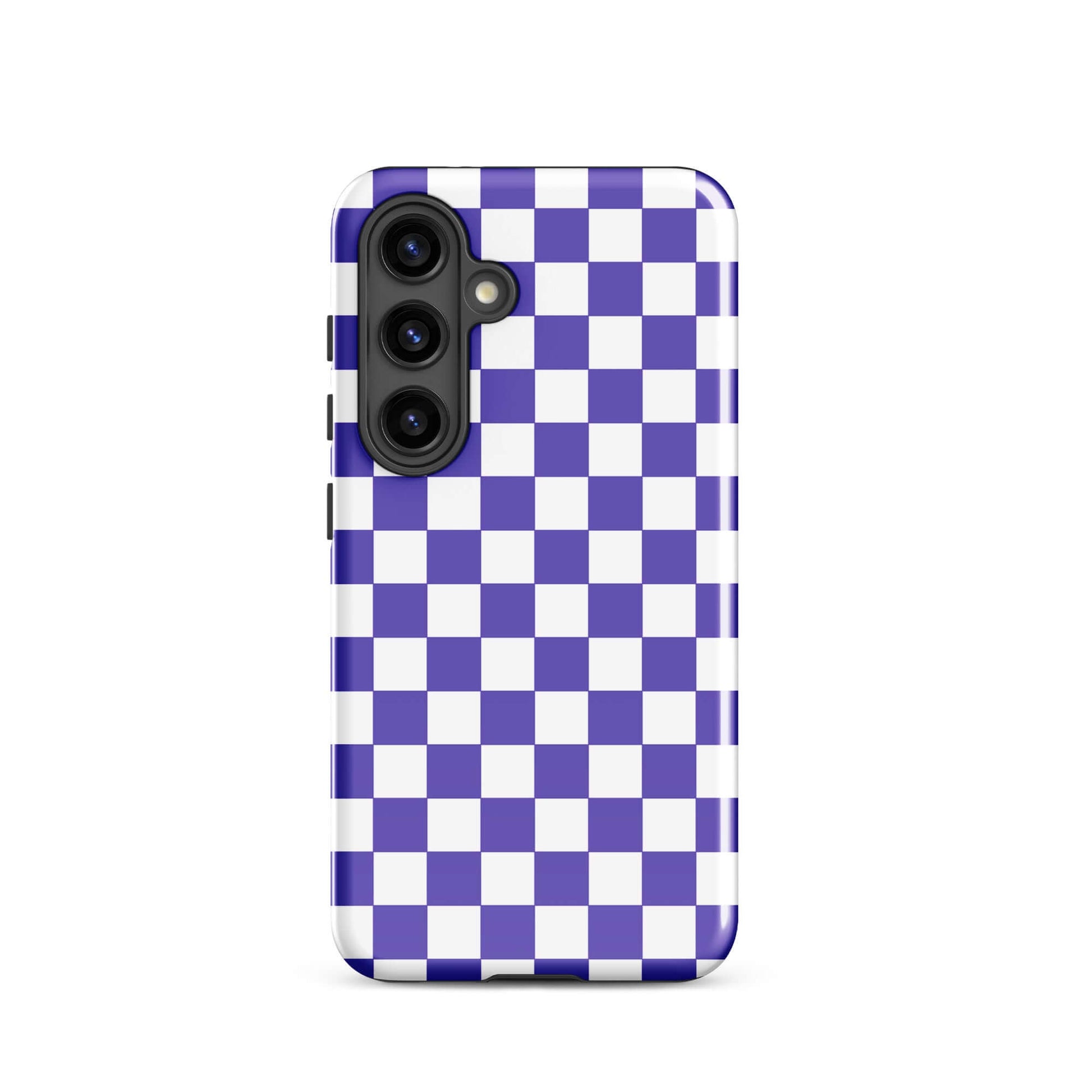 Phone Case for Samsung Galaxy with purple and white checkered pattern enhancing style and personality.