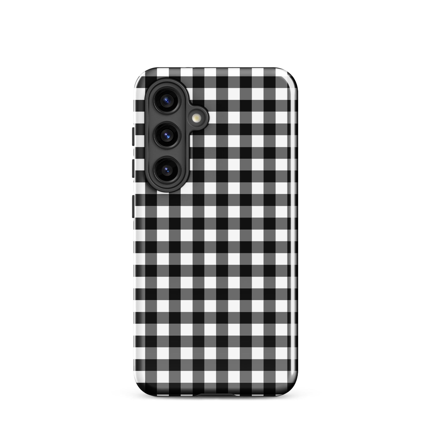 Phone Case with black and white gingham pattern for Samsung Galaxy offering stylish protection and luxury craftsmanship.