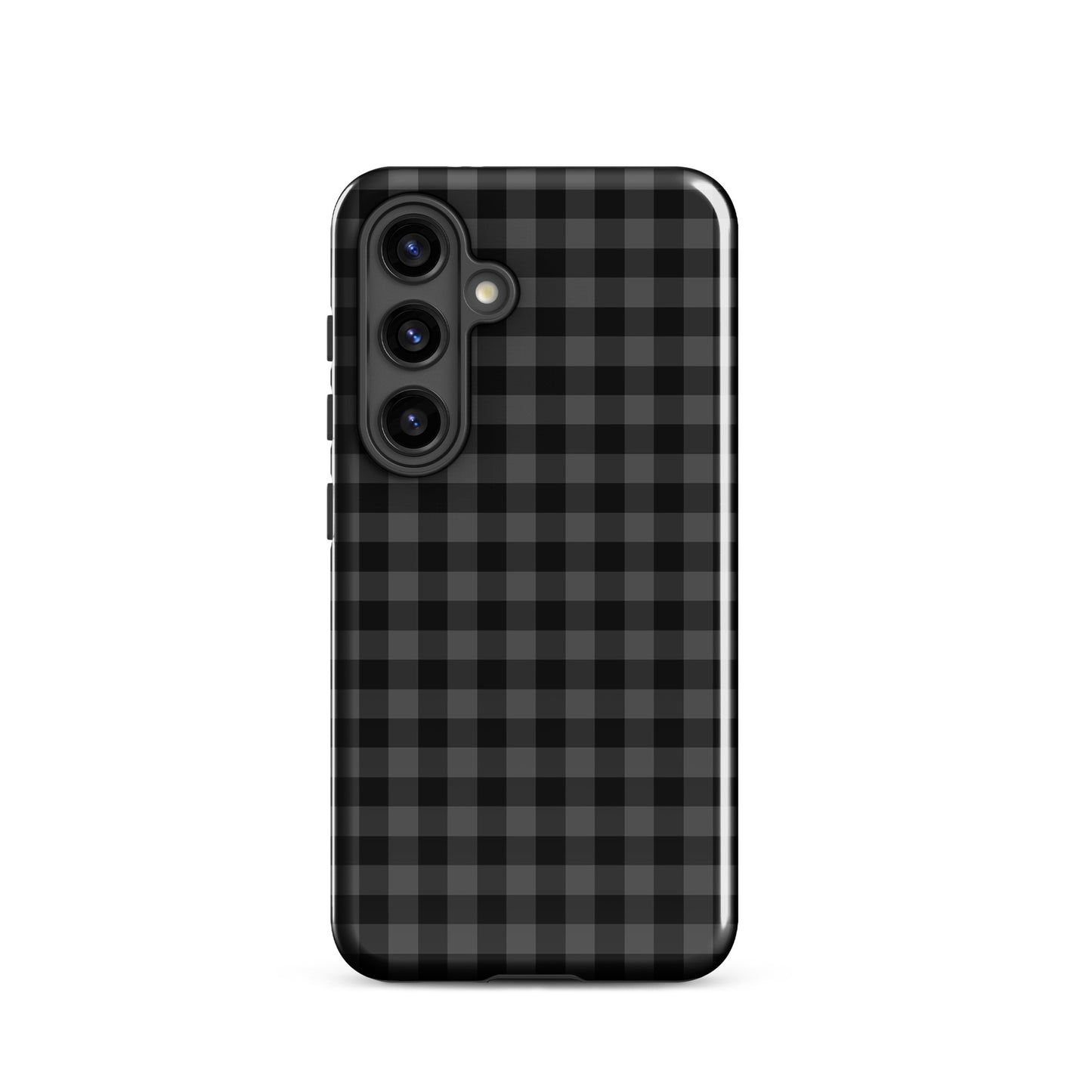 Phone Case for Samsung Galaxy with black-and-charcoal gingham pattern, offering style and protection.