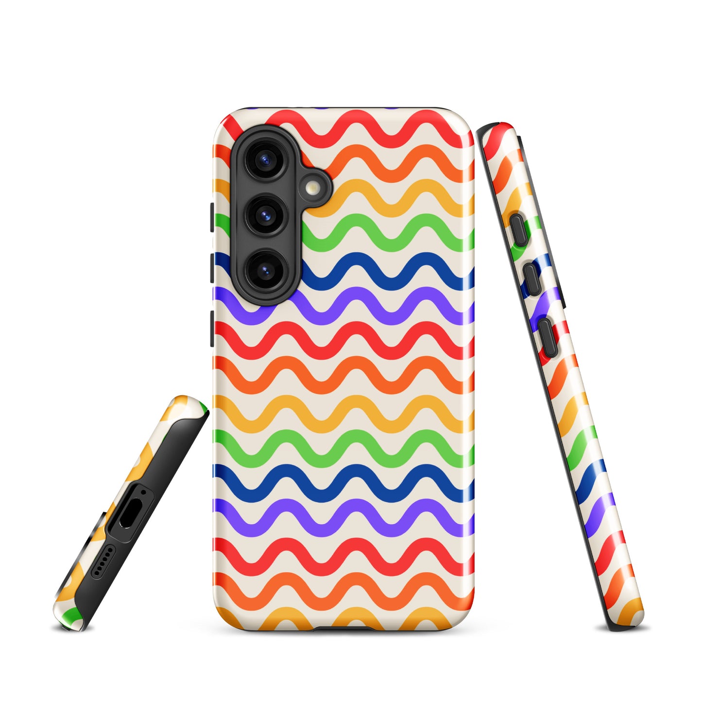 Phone Case for Samsung Galaxy with wavy rainbow pattern, colorful and protective design.