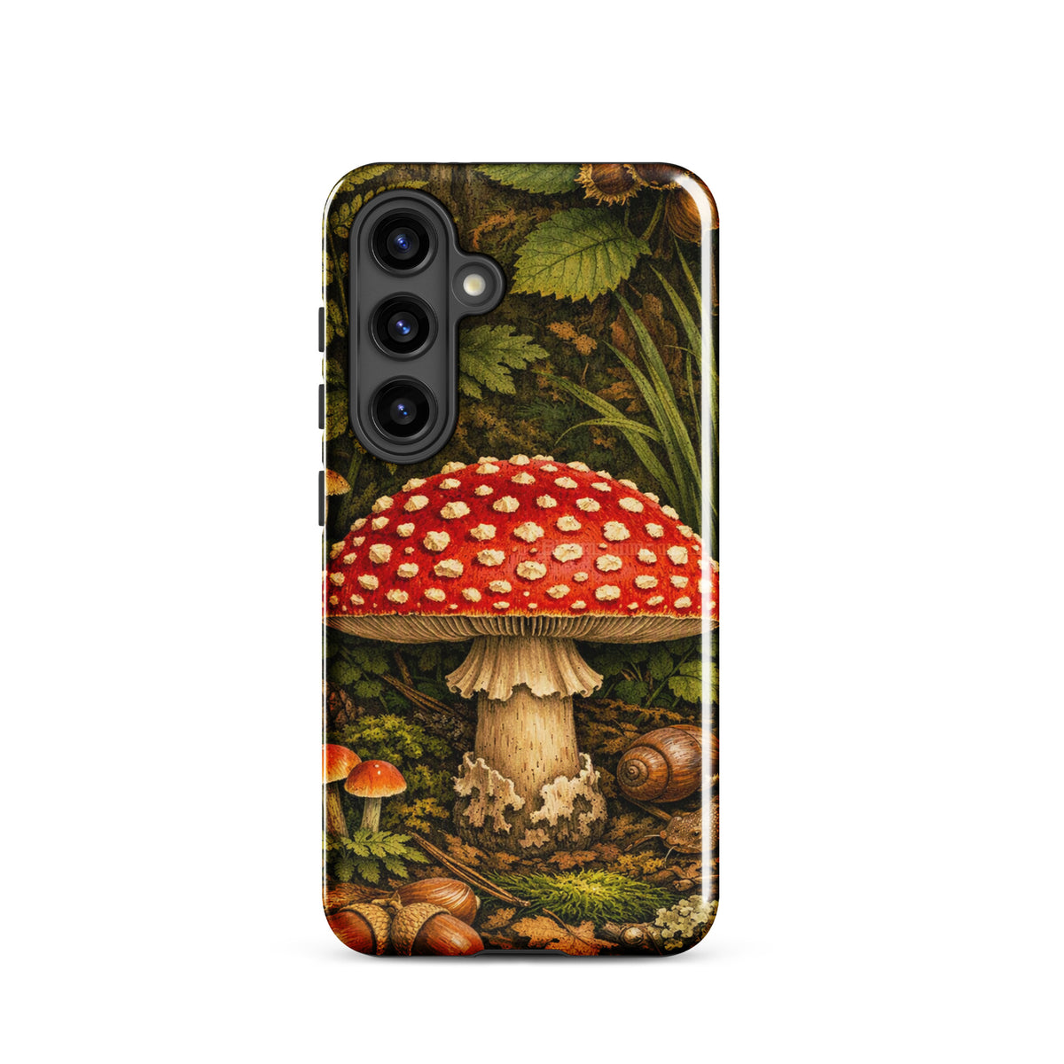 Phone Case for Samsung Galaxy featuring Amanita muscaria mushroom design with vivid red cap and white spots.