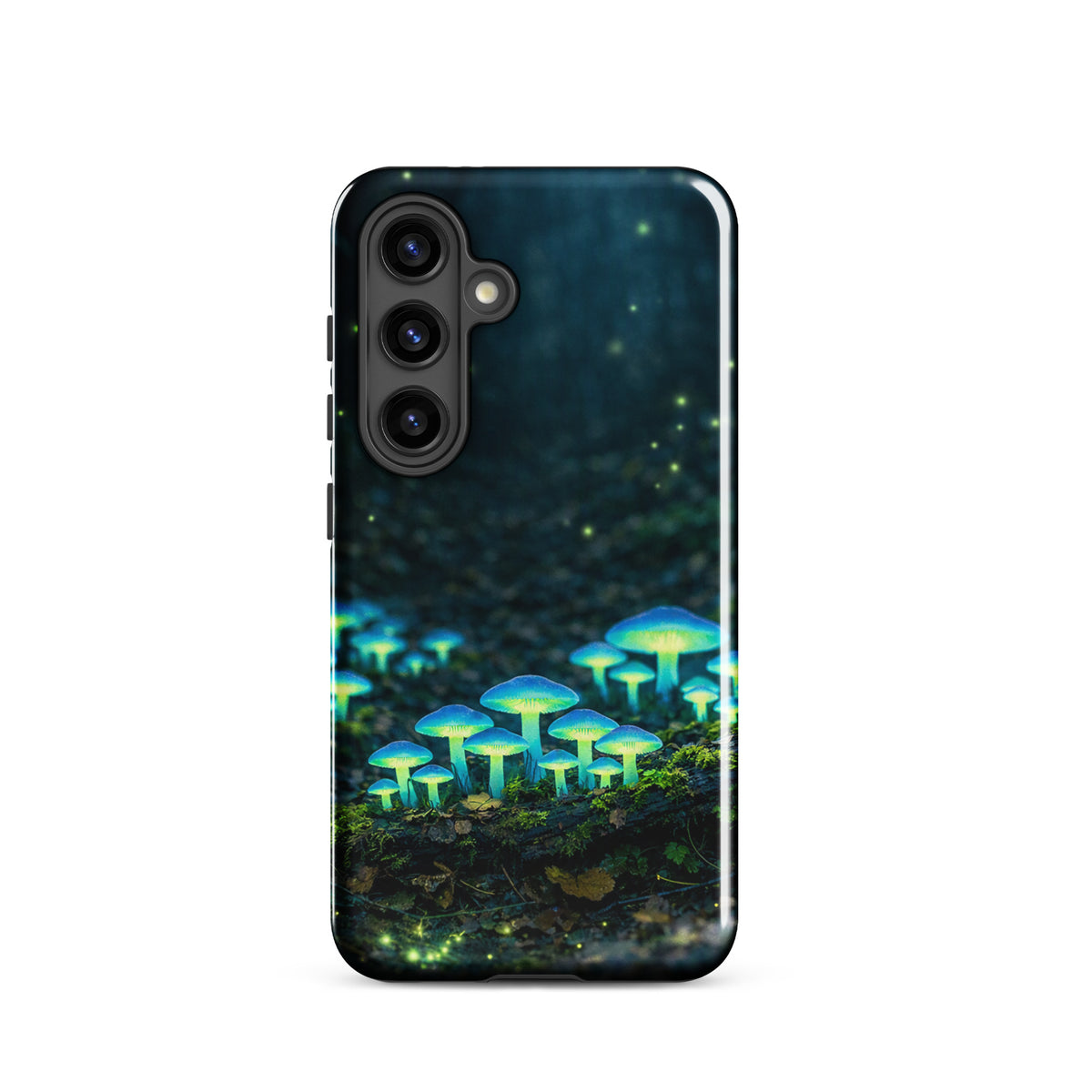 Phone Case with glowing forest mushrooms for Samsung Galaxy, featuring ethereal blue-green bioluminescent fungus design.