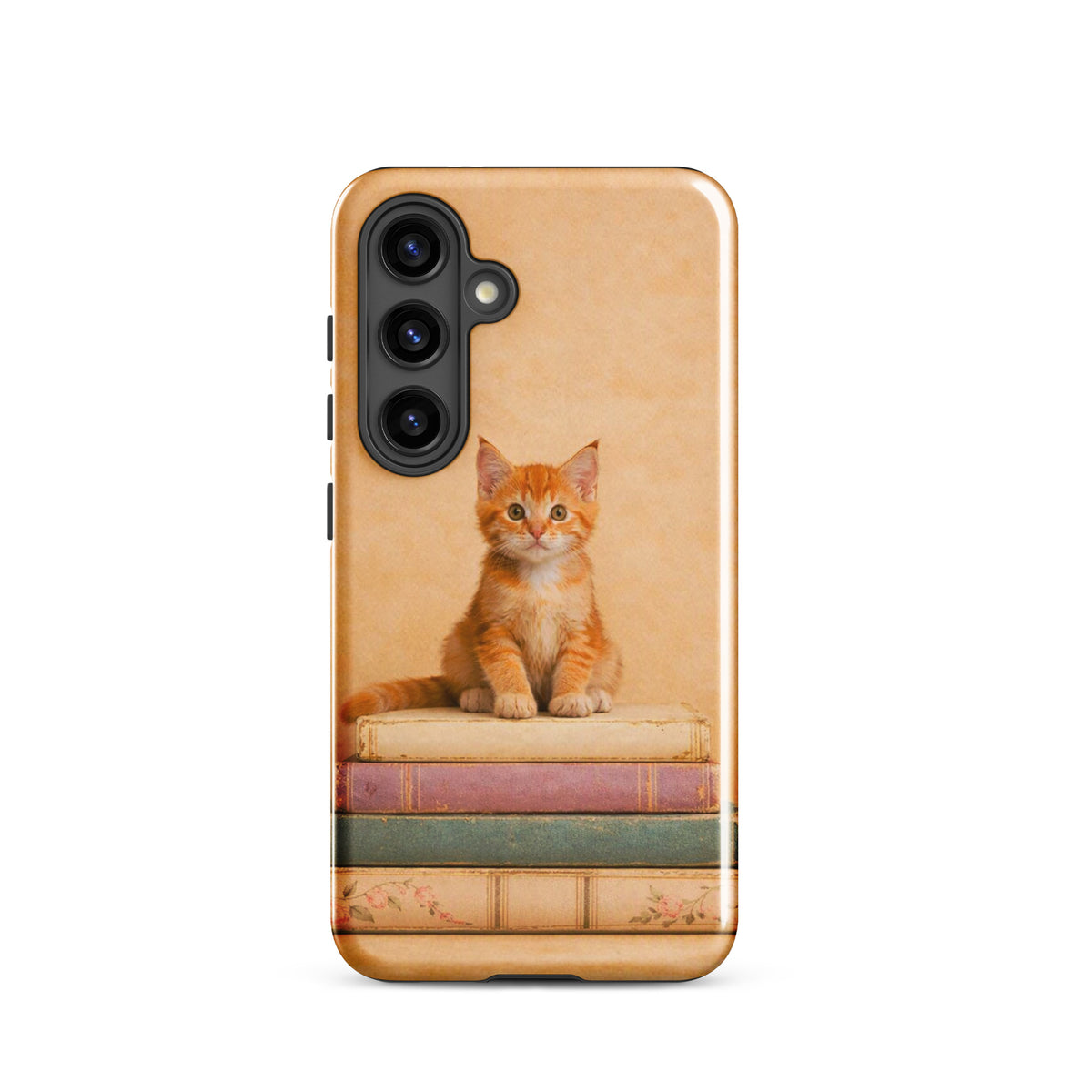 Phone Case for Samsung Galaxy with cozy kitten and vintage books design