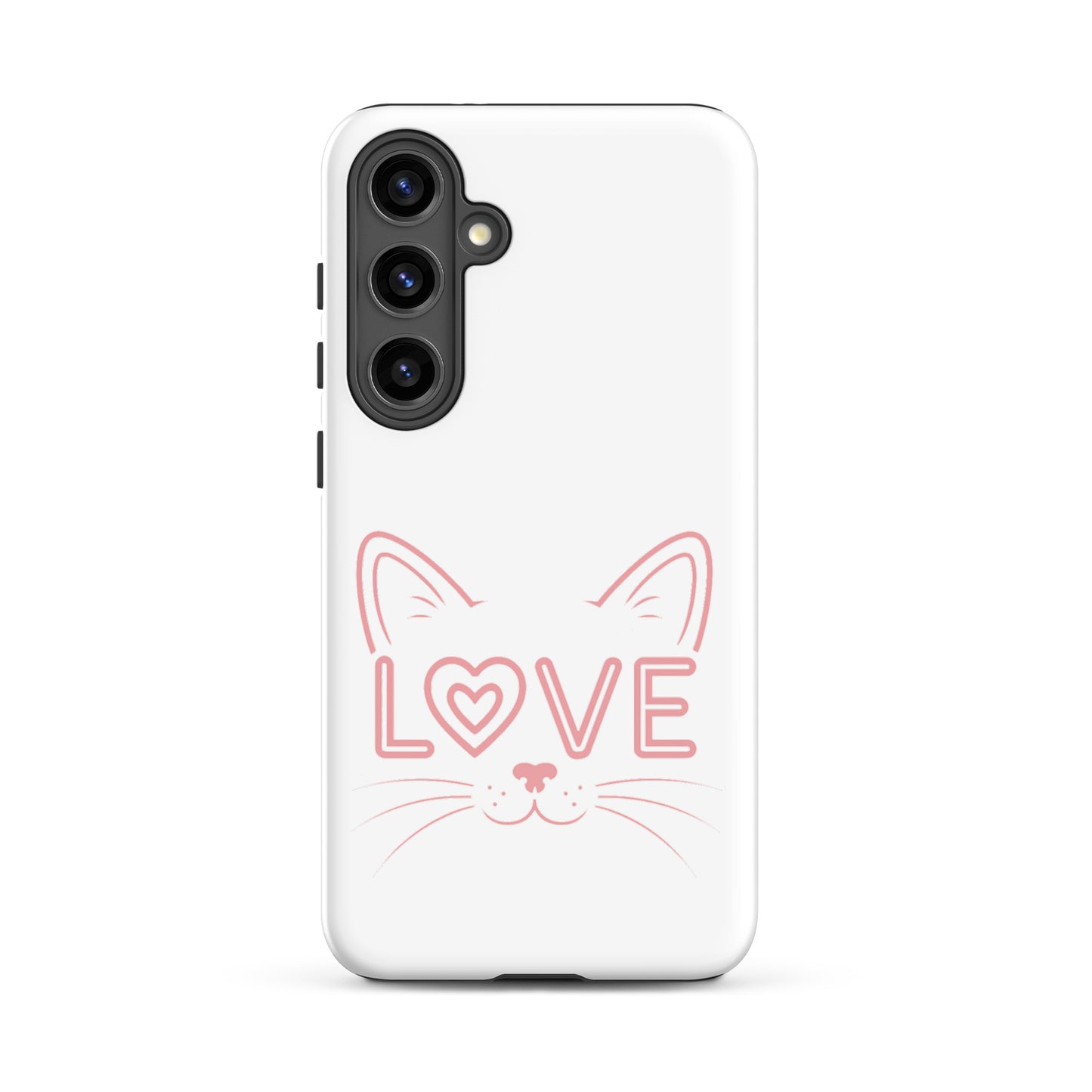 Cat Love Phone Case for Samsung Galaxy featuring minimalist cat face and love design.