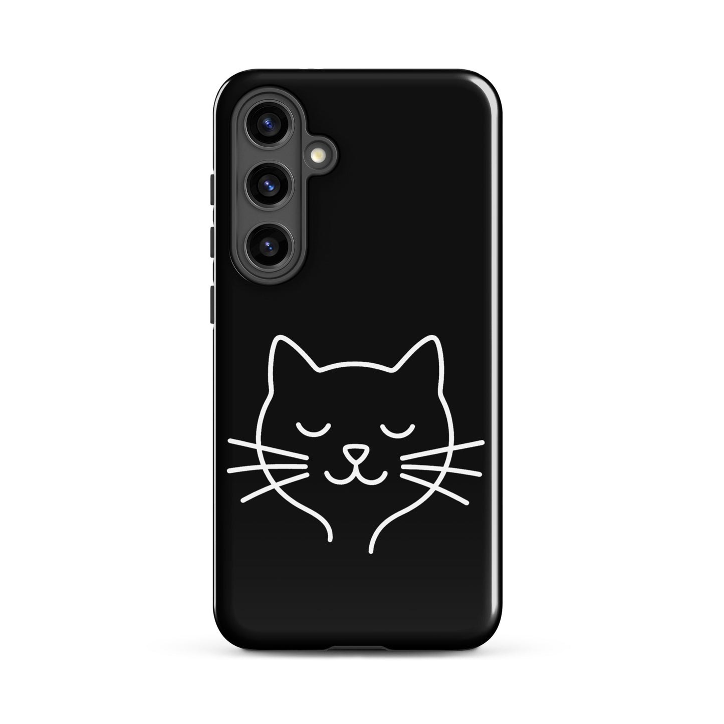 Phone Case for Samsung Galaxy featuring cute minimalist cat line art design on a black background
