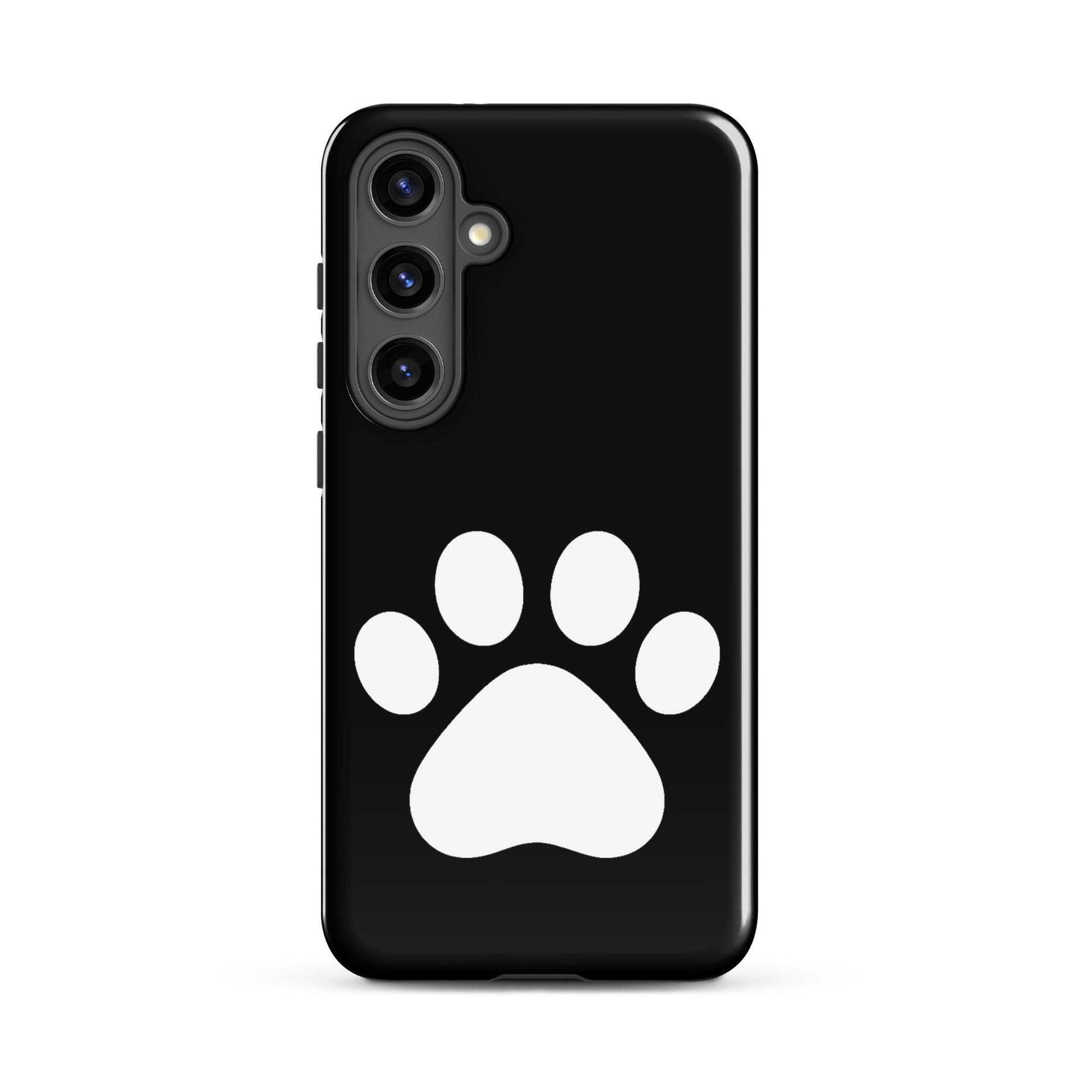 Phone Case for Samsung Galaxy with minimalist black design featuring a white paw print for pet lovers.