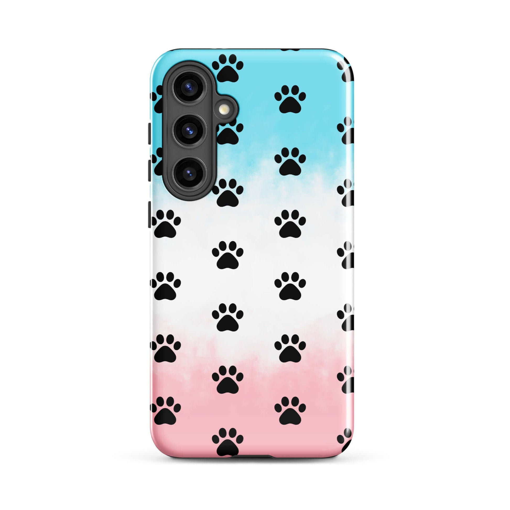 Phone Case for iPhone featuring a playful all-over paw print pattern in pastel colors.