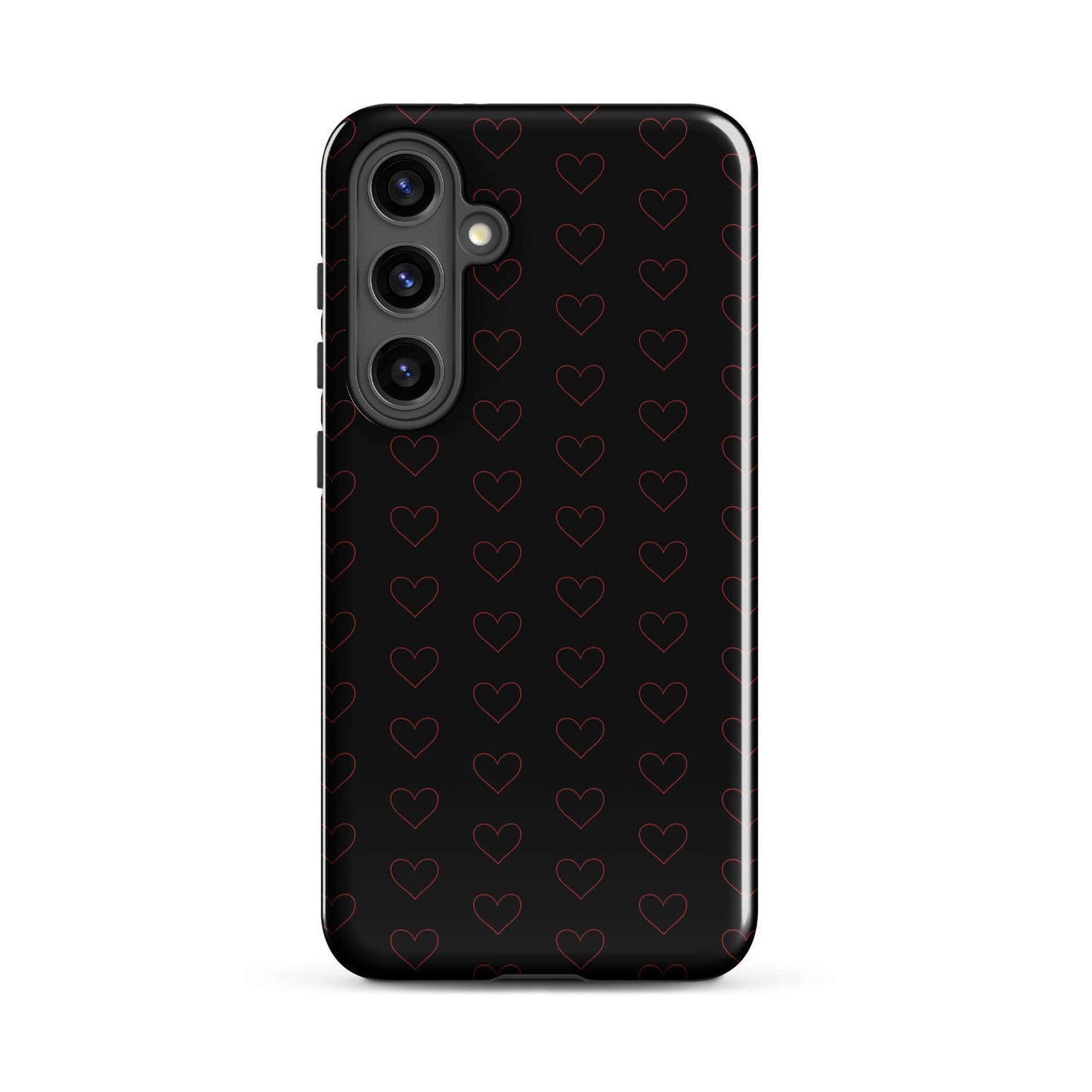 Phone Case for Samsung Galaxy featuring a stylish crimson heart pattern on a sleek black background.