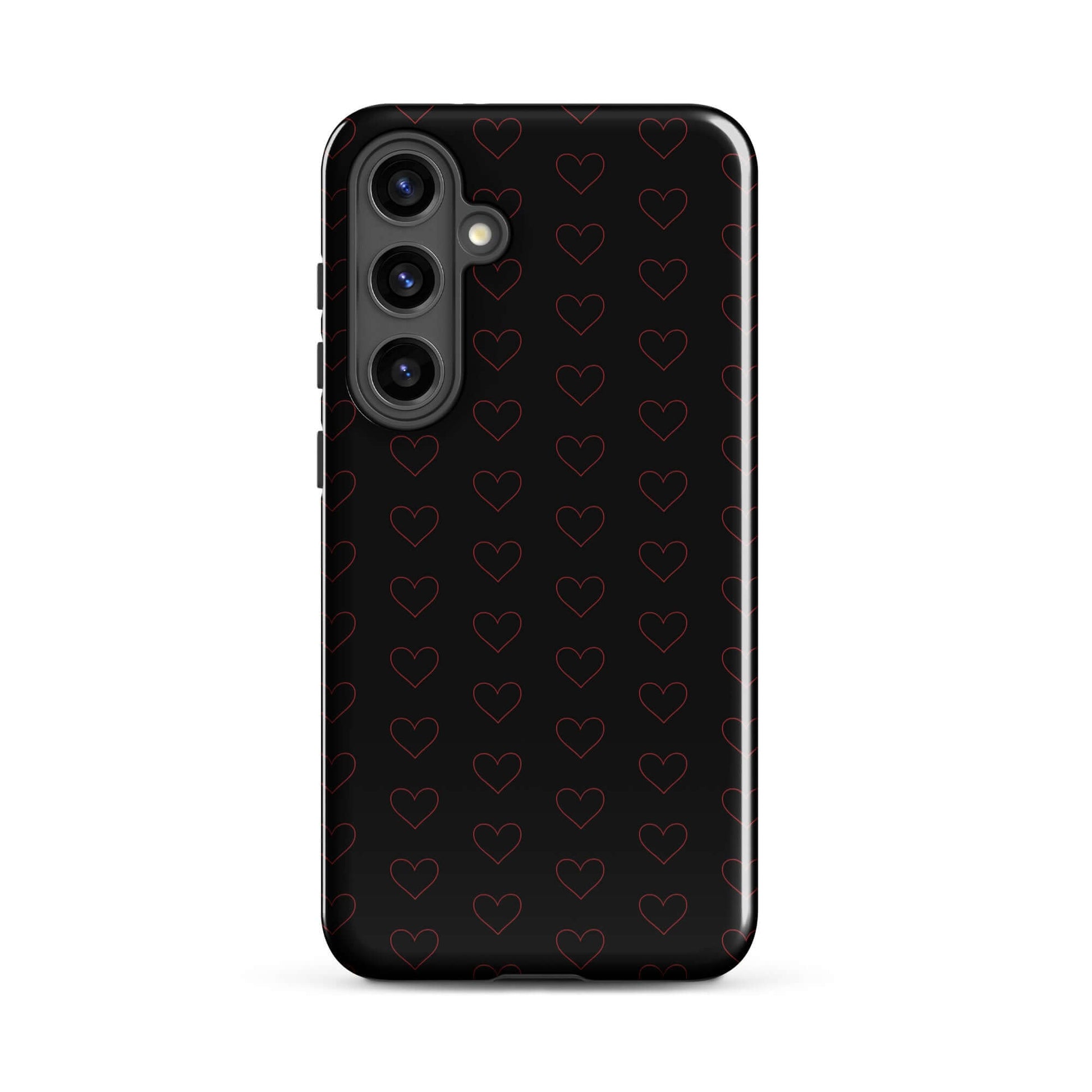 Phone Case for Samsung Galaxy featuring a stylish crimson heart pattern on a sleek black background.