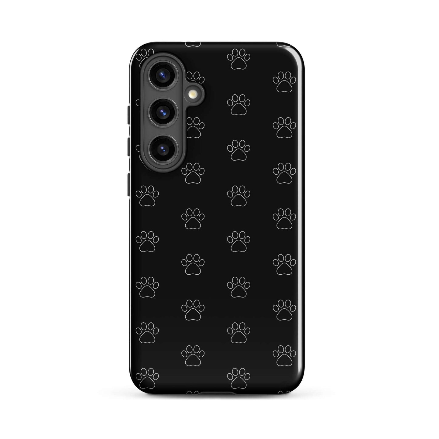 Phone Case for Samsung Galaxy featuring a black paw print pattern, ideal for pet lovers.