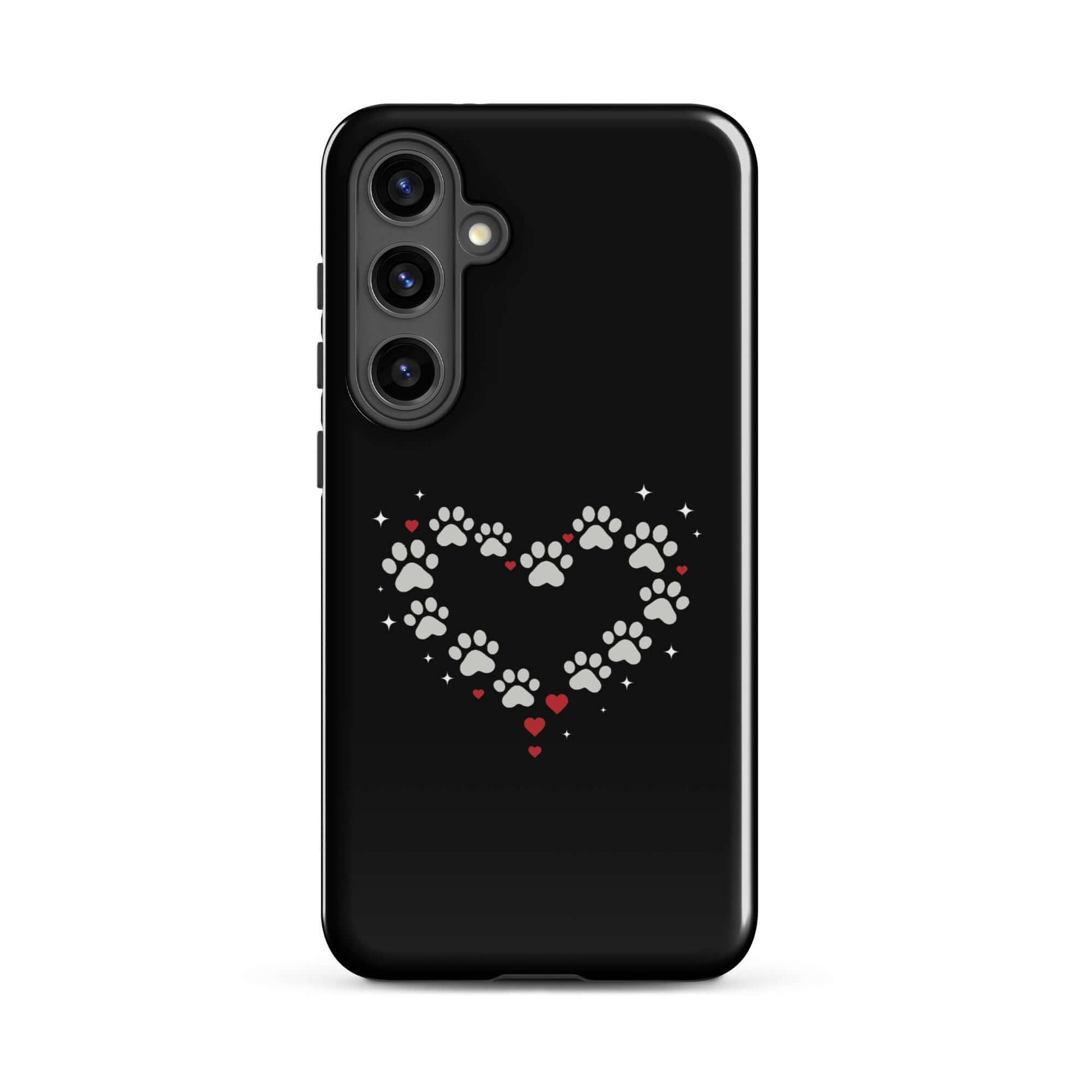 Phone Case for Samsung Galaxy with paw-print heart design on a black background.