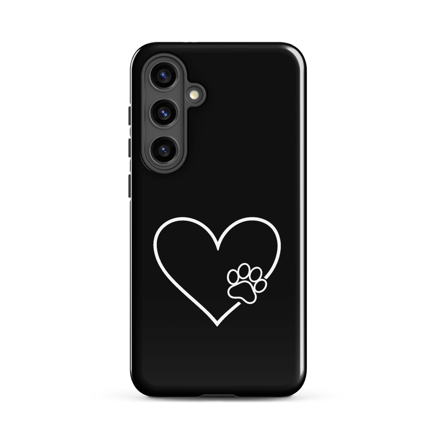 Phone Case for Samsung Galaxy with heart and paw print design, minimalist pet lover's accessory in black and white.