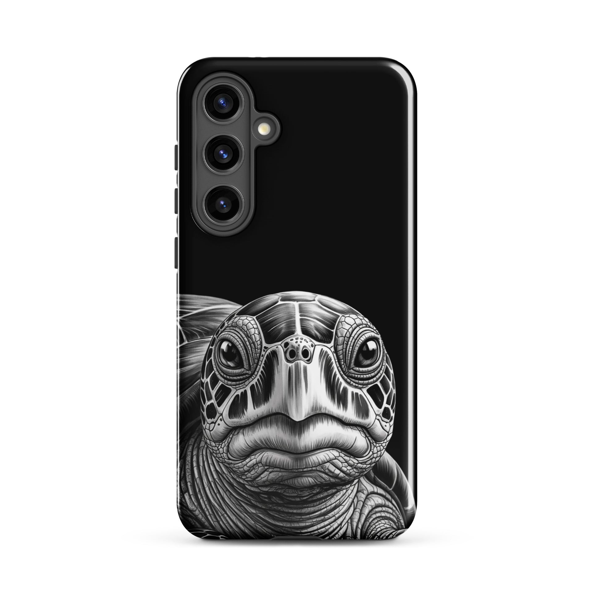 Phone Case for Samsung Galaxy with ancient sea turtle design in black and white, blending art with function.