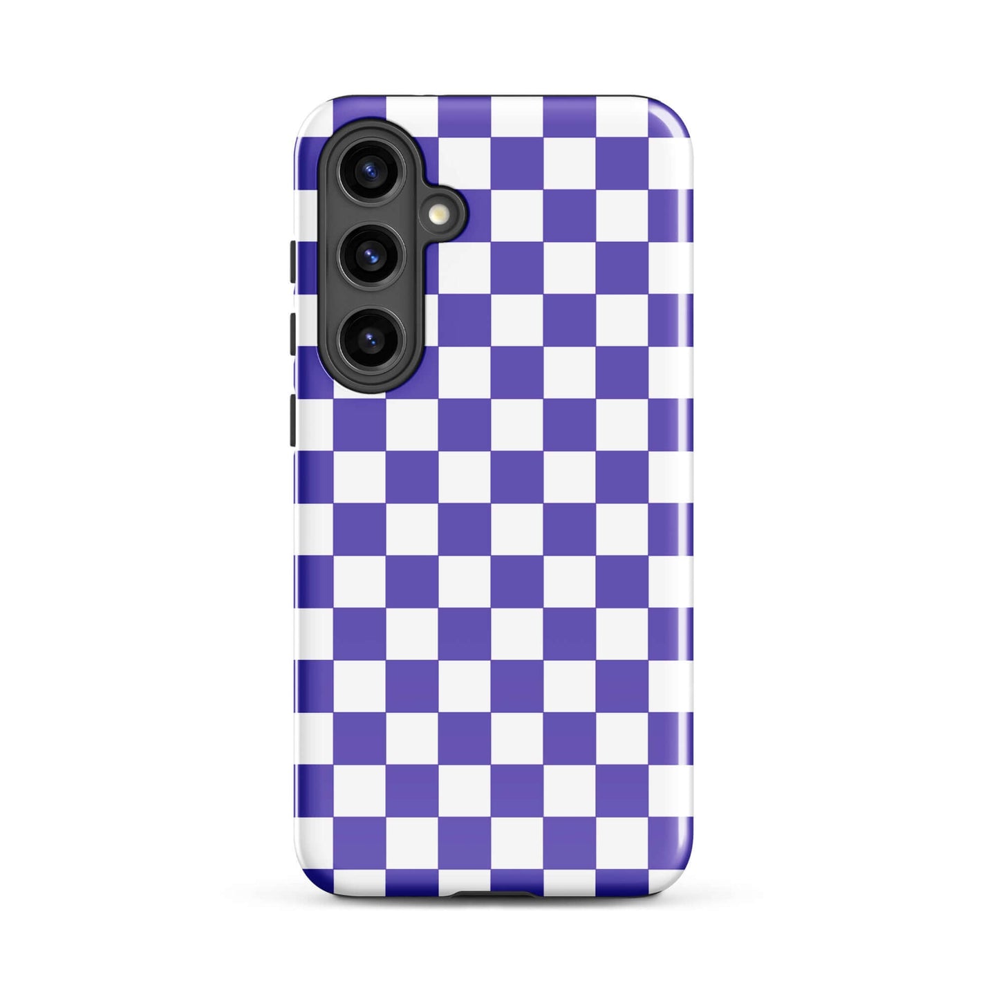 Phone Case for Samsung Galaxy with purple and white checkered pattern, showcasing a bold, playful design for style and personality.