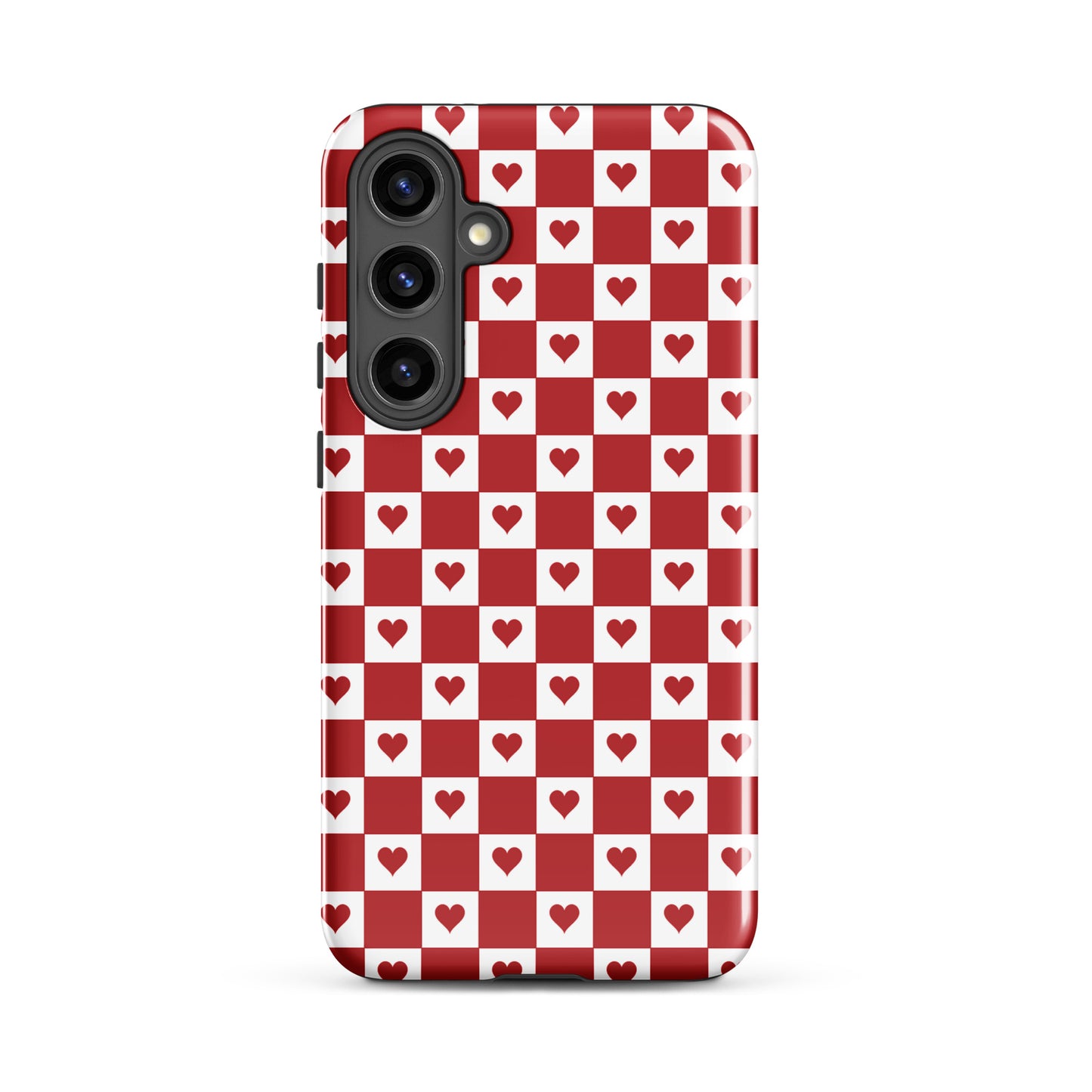 Phone Case for Samsung Galaxy with red heart checkered design, charming and playful pattern for style and protection.