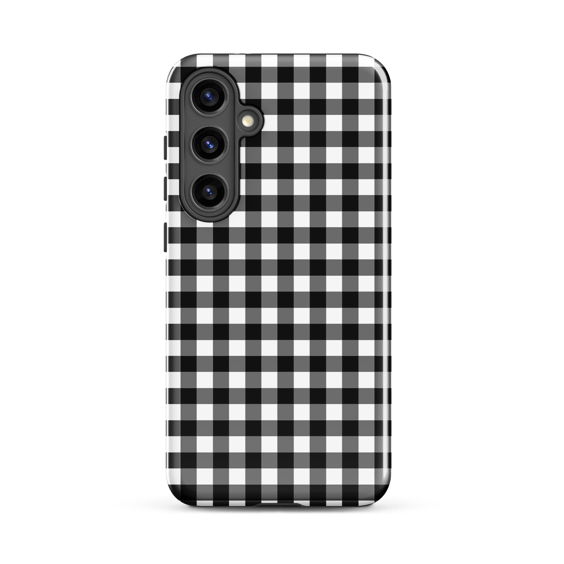 Phone Case for Samsung Galaxy with black-and-white gingham pattern highlighting style and protection.