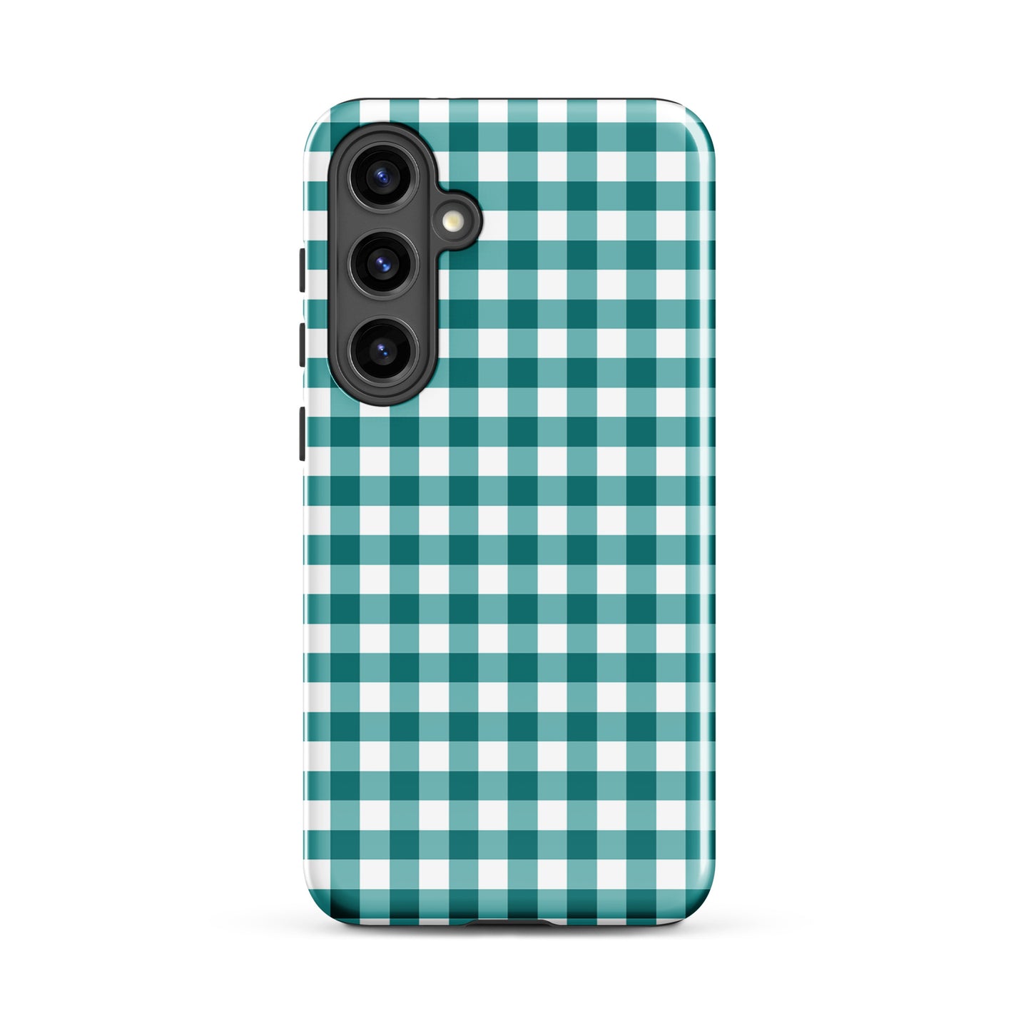 Phone Case with teal and white gingham pattern for Samsung Galaxy, combining style and protection.
