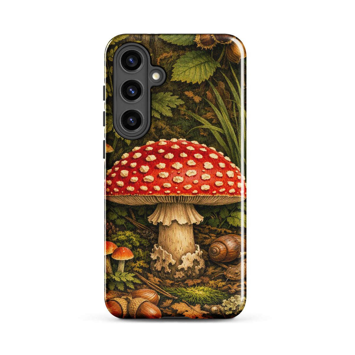 Phone Case for Samsung Galaxy featuring Amanita muscaria mushroom design with a vivid and glossy illustration.