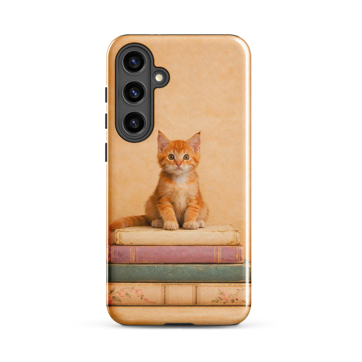 Phone Case for Samsung Galaxy with cozy kitten on vintage books design