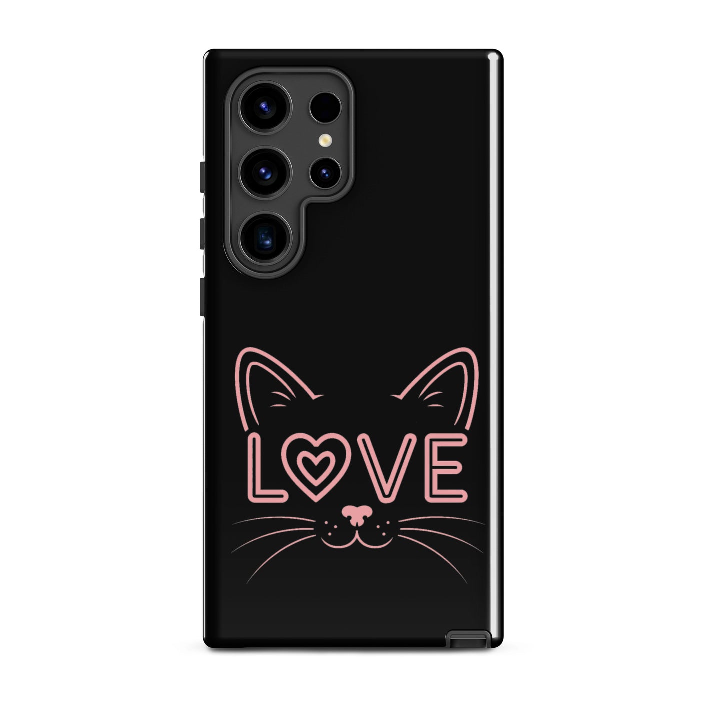 Cat Love Phone Case for Samsung Galaxy with minimalist cat face and 'love' design.