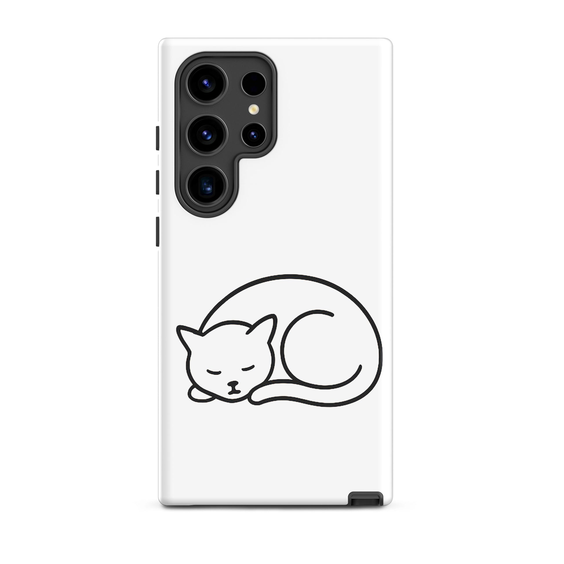 Phone Case for Samsung Galaxy Phones with a minimalist curled-up cat design, perfect for cat lovers.