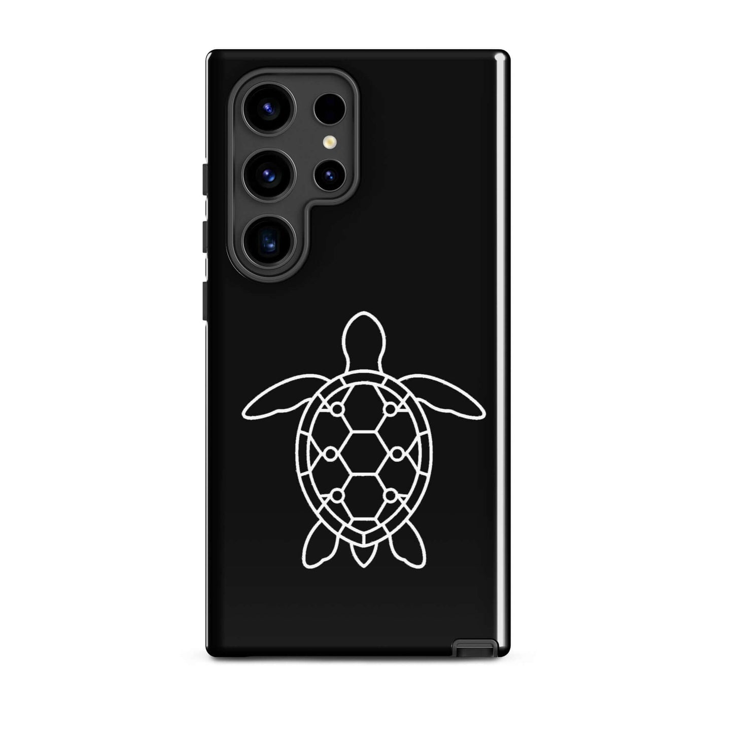 Phone case for Samsung Galaxy featuring a minimalist sea turtle silhouette with geometric pattern.