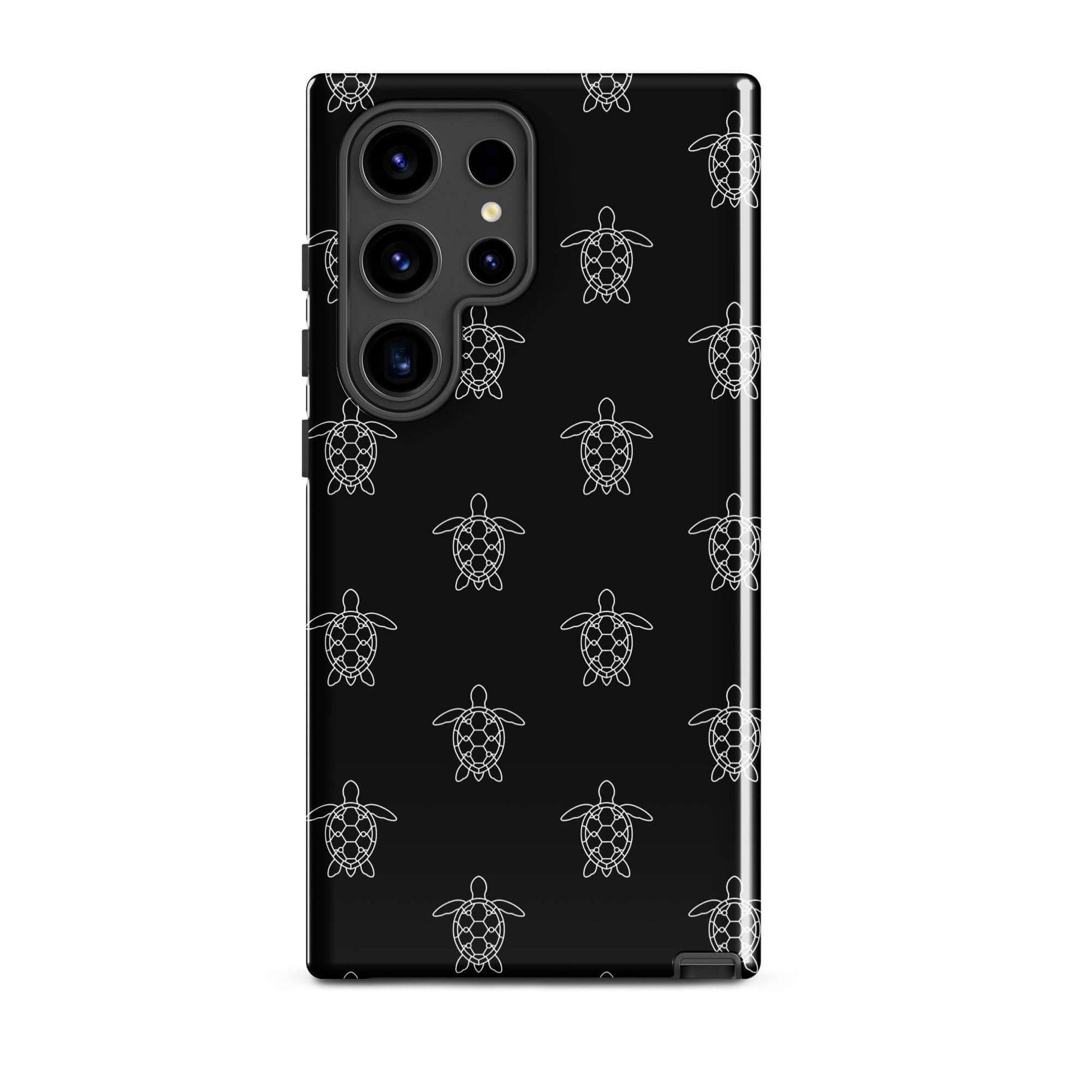 Phone Case for Samsung Galaxy featuring minimalist sea turtle pattern on sleek black background.