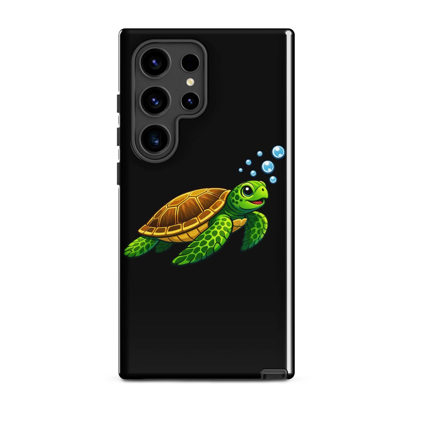 Phone Case for Samsung Galaxy featuring vibrant sea turtle artwork with bubbles.