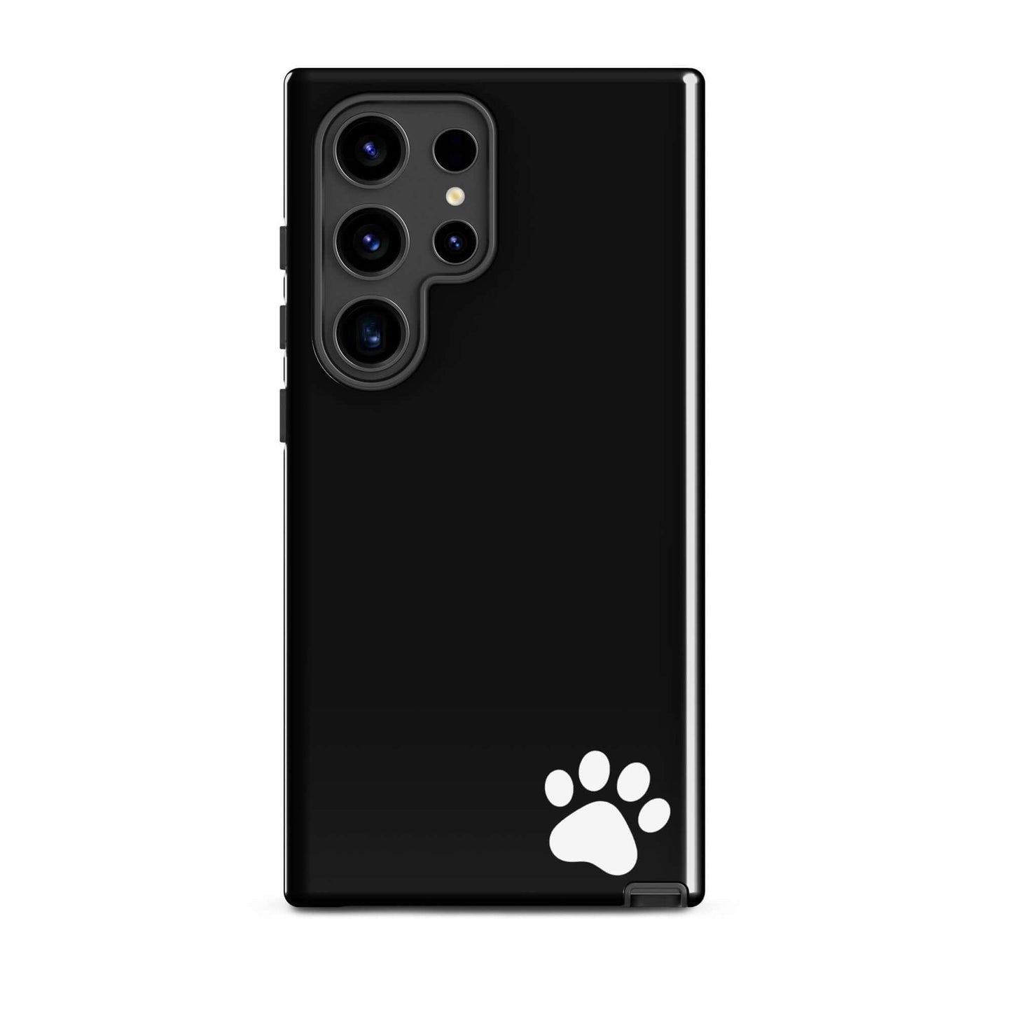 Phone Case for Samsung Galaxy with paw print design, black minimalist tough case.
