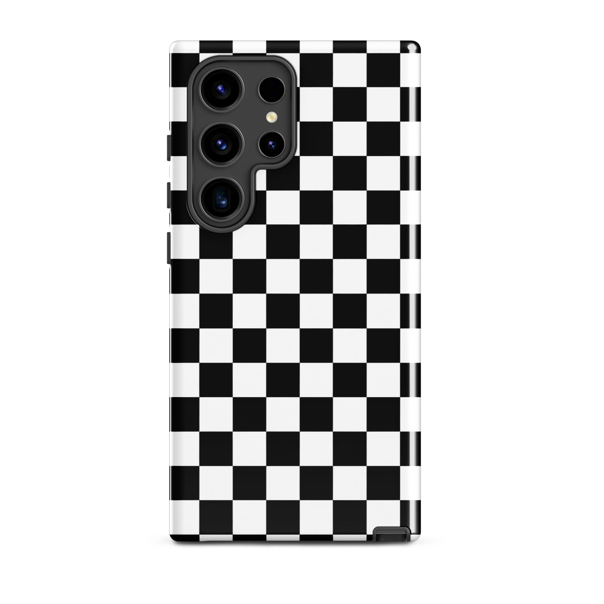 Phone Case for Samsung Galaxy in bold black-and-white checkered pattern, adding a playful and stylish touch.