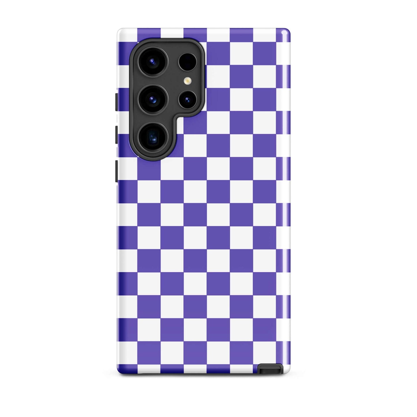 Phone Case for Samsung Galaxy with purple and white checkered pattern, adding playful style and personality to your device.