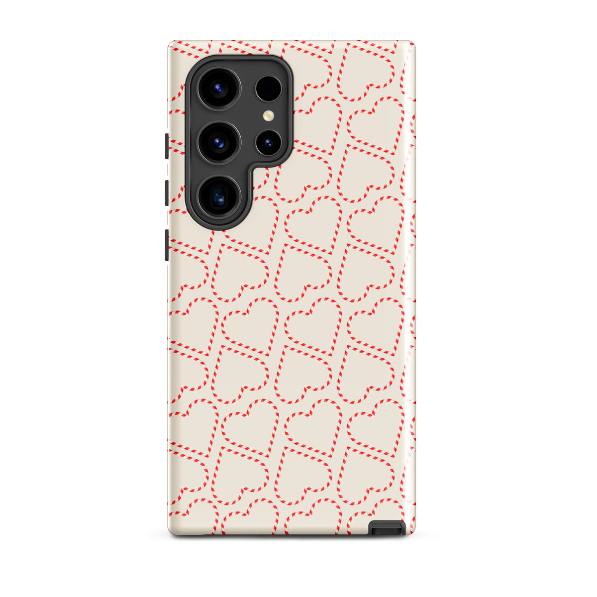 Phone Case for Samsung Galaxy with holiday candy cane heart pattern in red and white, perfect for winter celebrations and festive vibes.