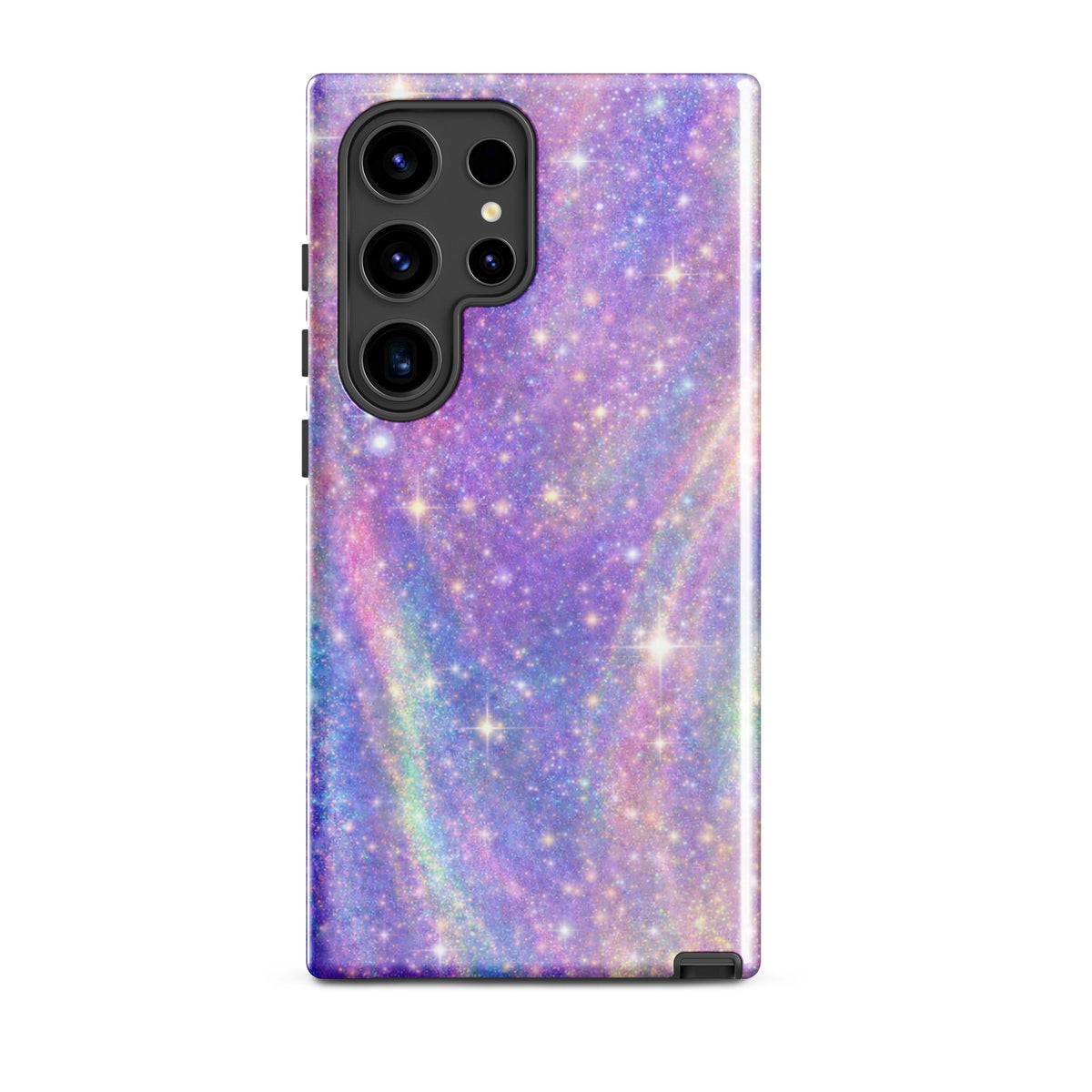 Phone Case for Samsung Galaxy featuring cosmic dream swirl design with pastel purples, pinks, blues, and golden sparkles.