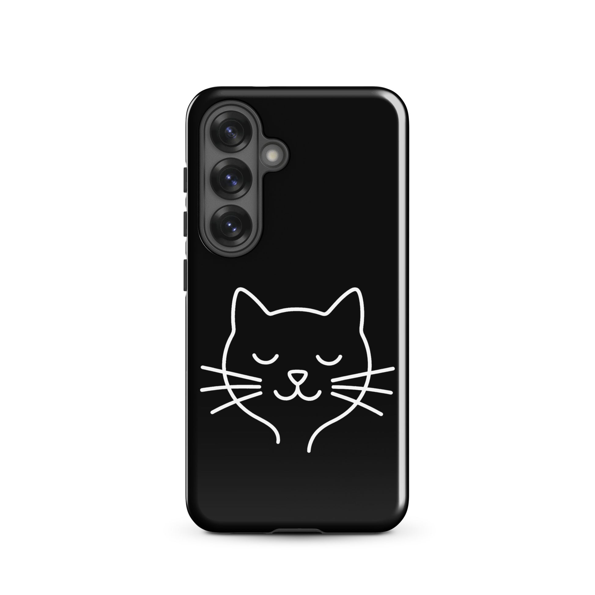 Phone Case for Samsung Galaxy featuring cute minimalist cat line art design in black.