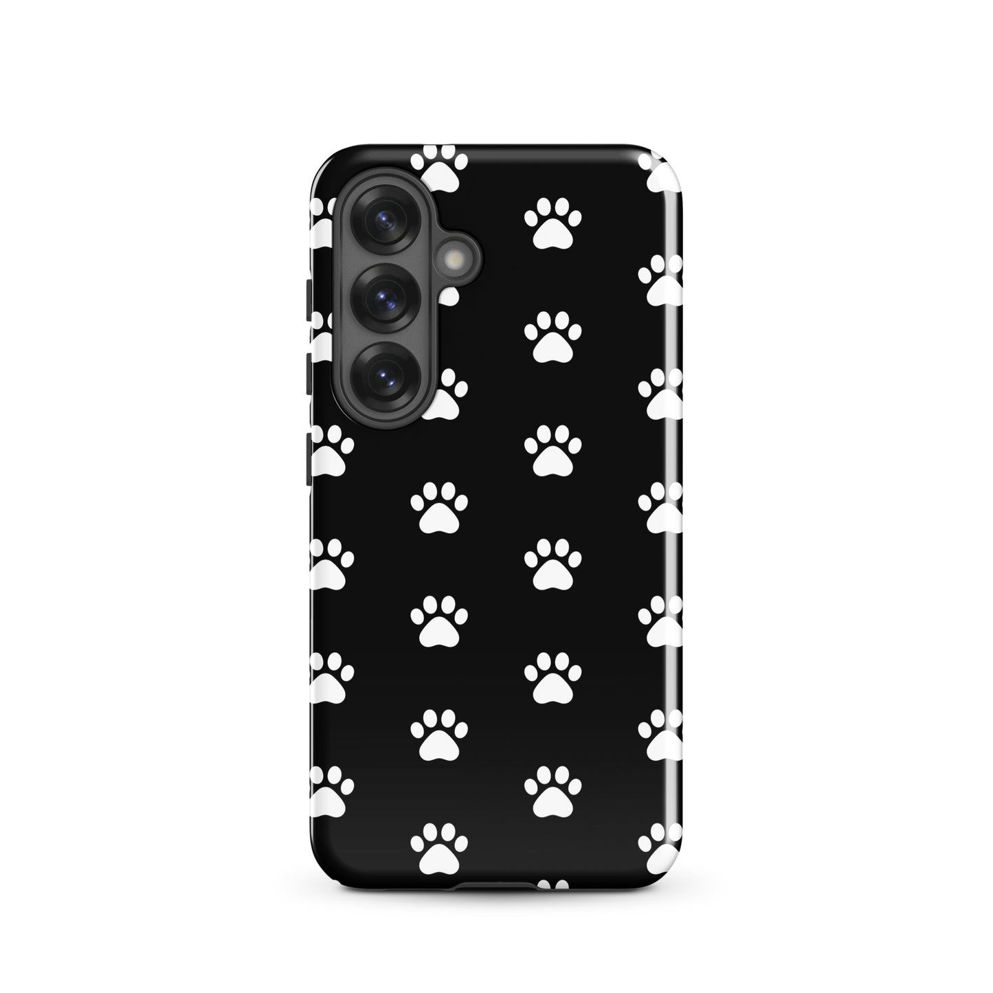 Phone Case for Samsung Galaxy featuring a stylish paw print design for pet lovers with a black background.