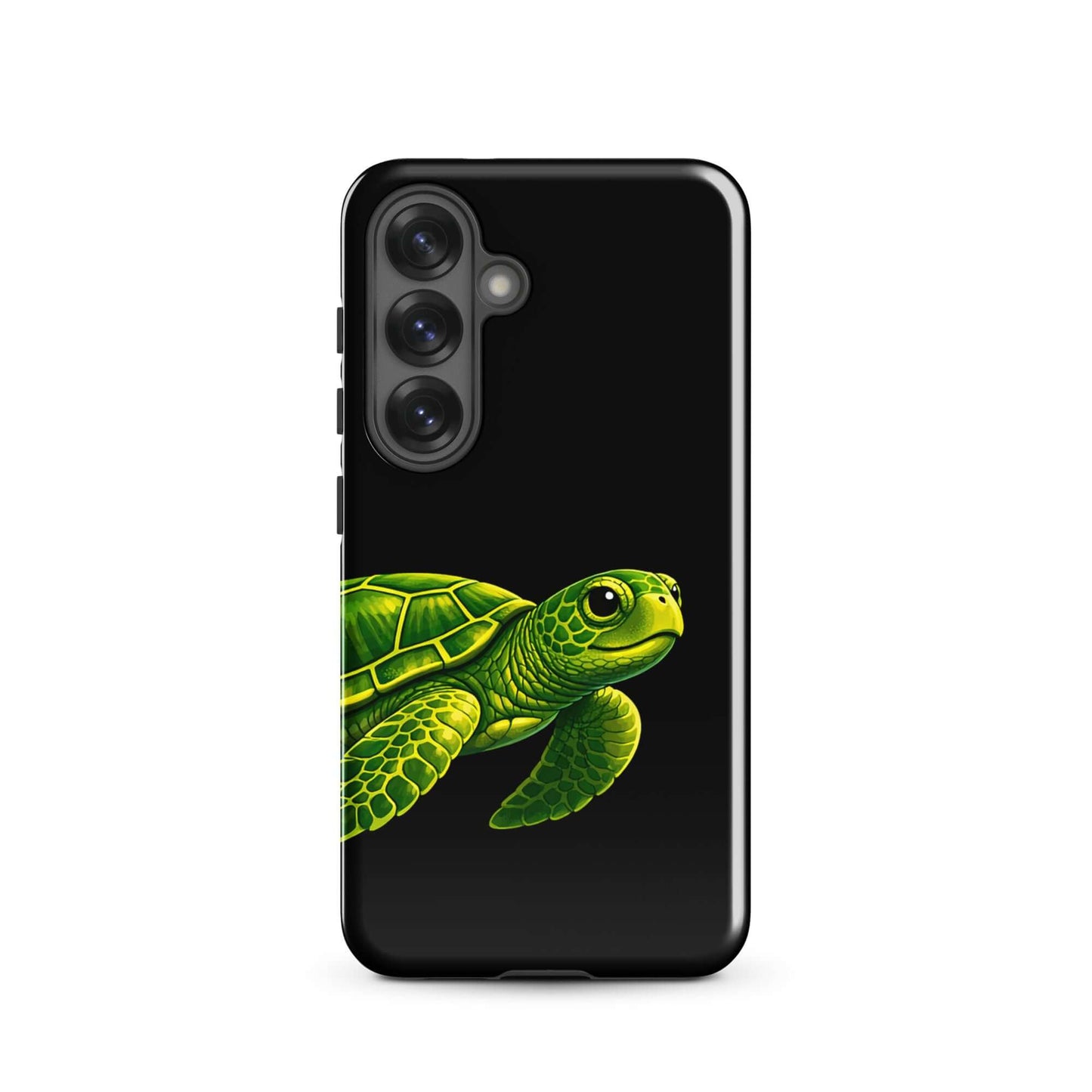 Phone case for Samsung Galaxy featuring vibrant sea turtle design on a black background for style and protection.