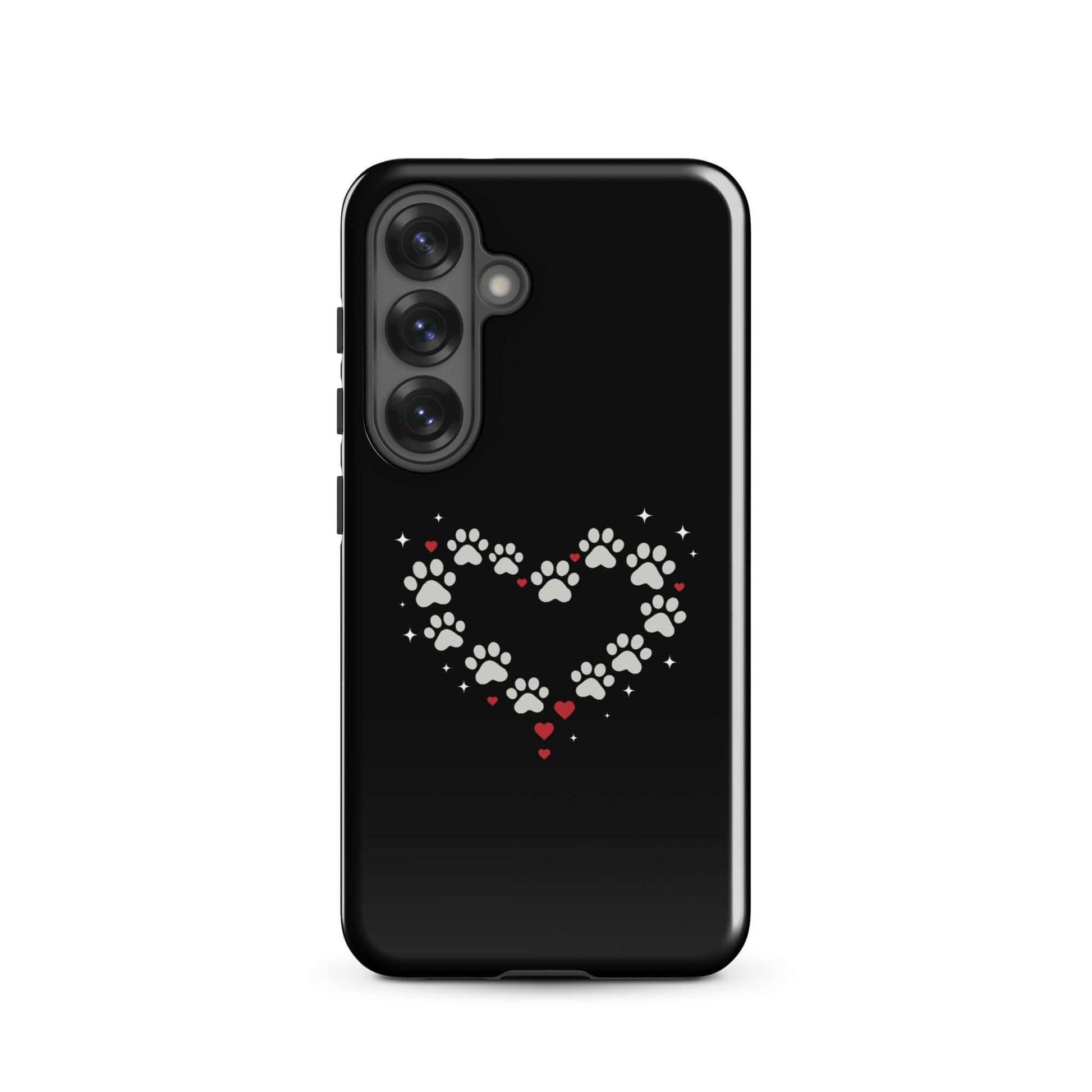 Phone Case for Samsung Galaxy with paw-print heart design on a black background.